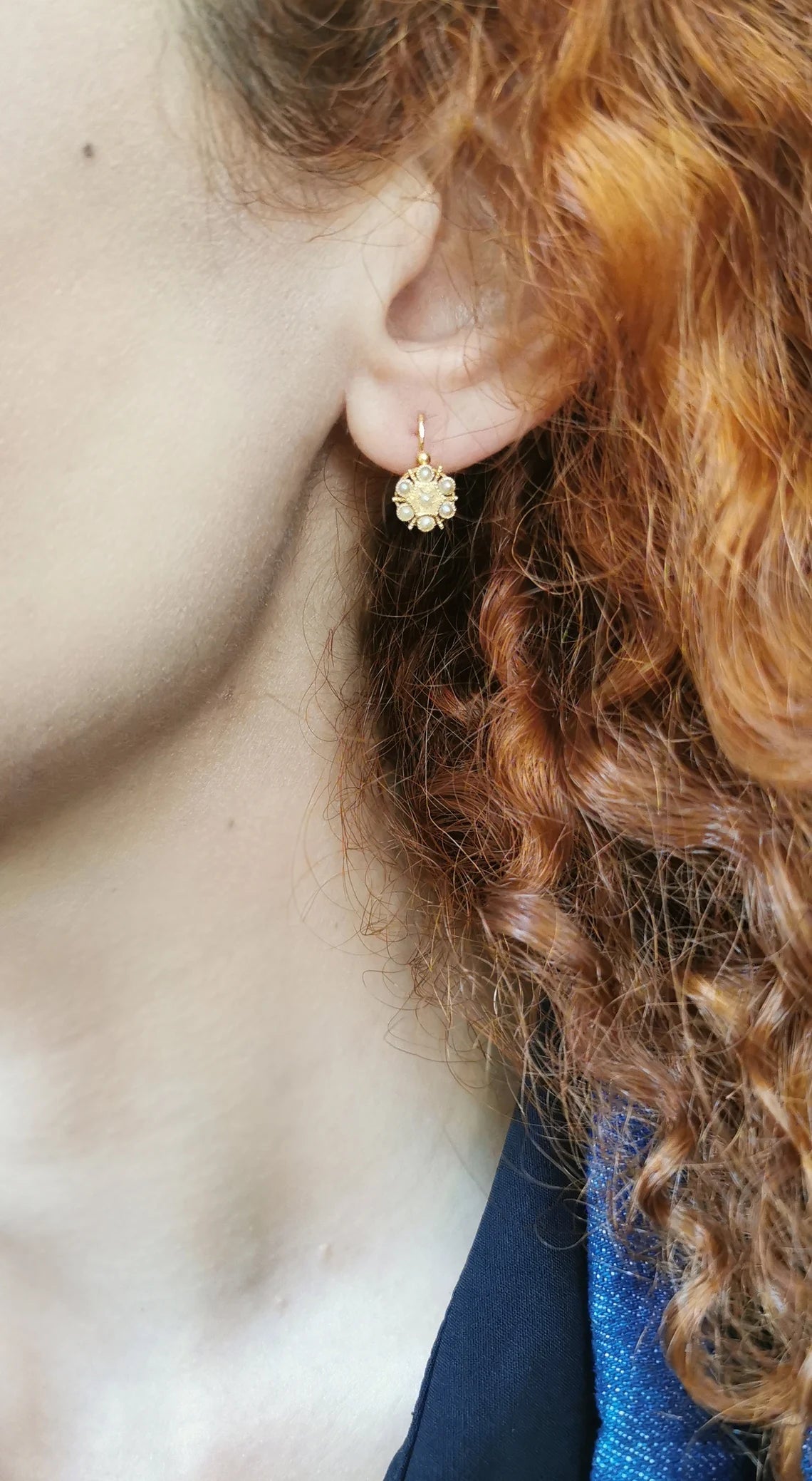 18K Gold Antique Dormeuses Victorian Earrings Gold Earrings with Pearls Napoleon III 18K Earrings gift for her XIX century gold earrings