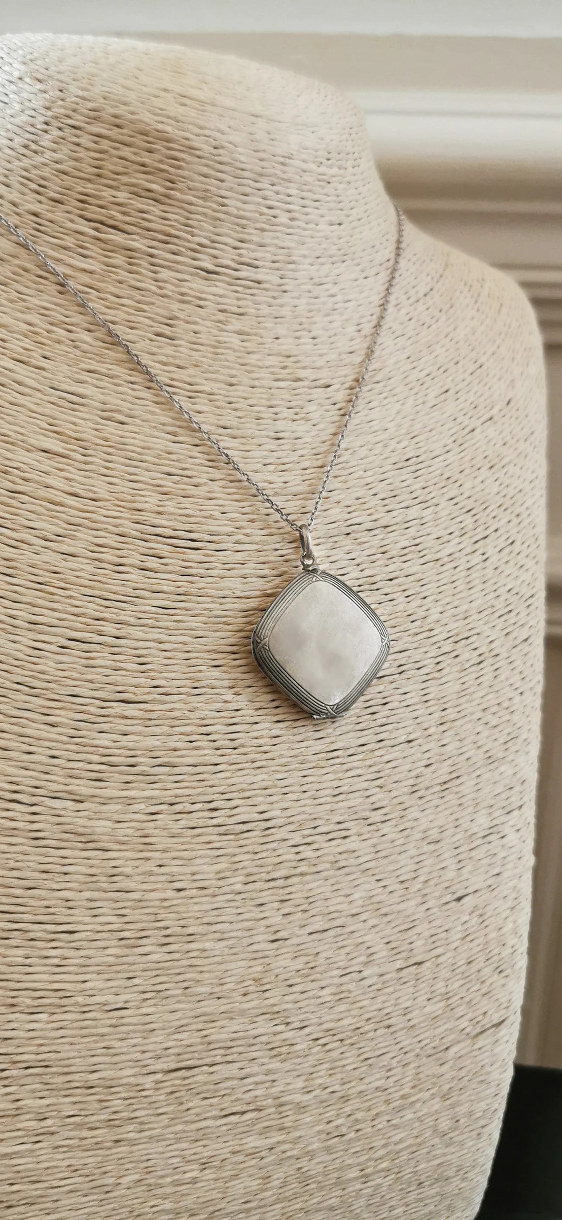 Antique French Edwardian silver locket pendant with engraved frame gift for her Antique Photo holder