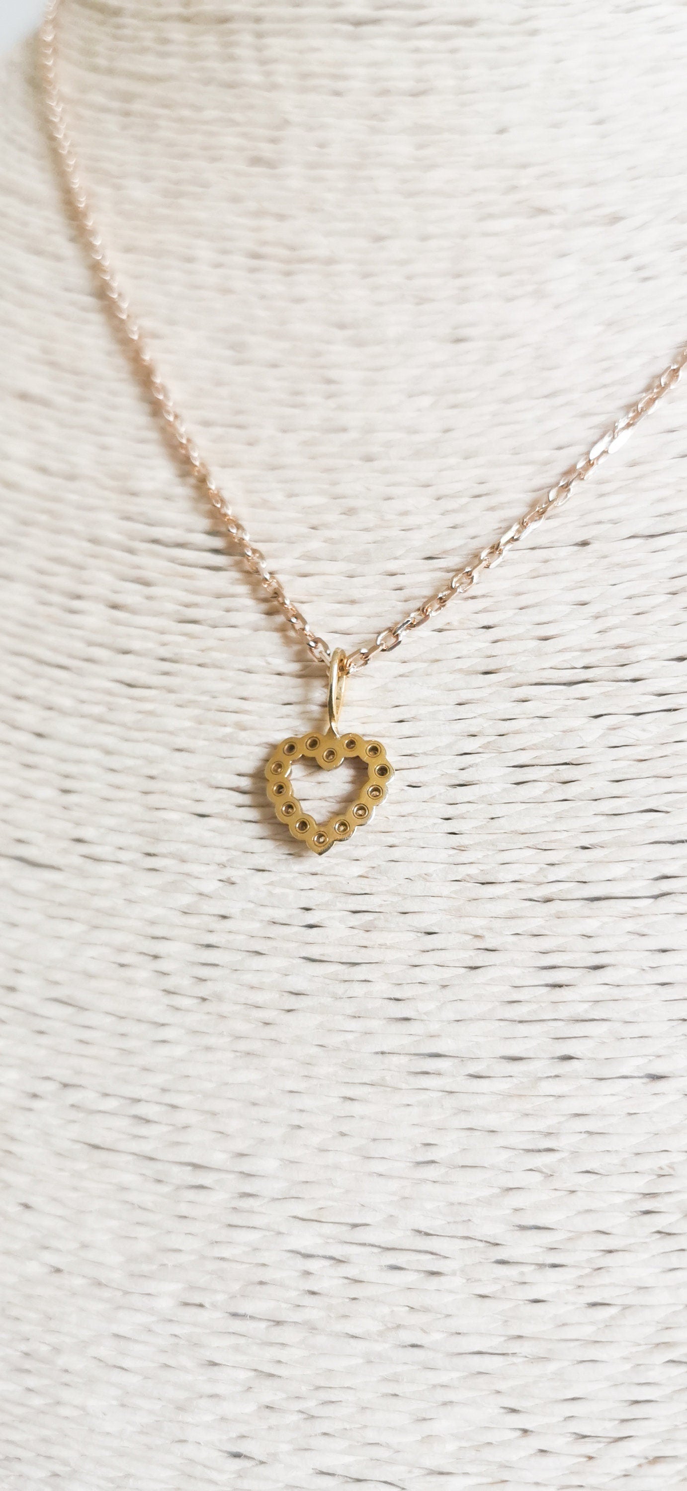 French Vintage 18k Gold Diamond Heart Pendant - Mid-Century Charm