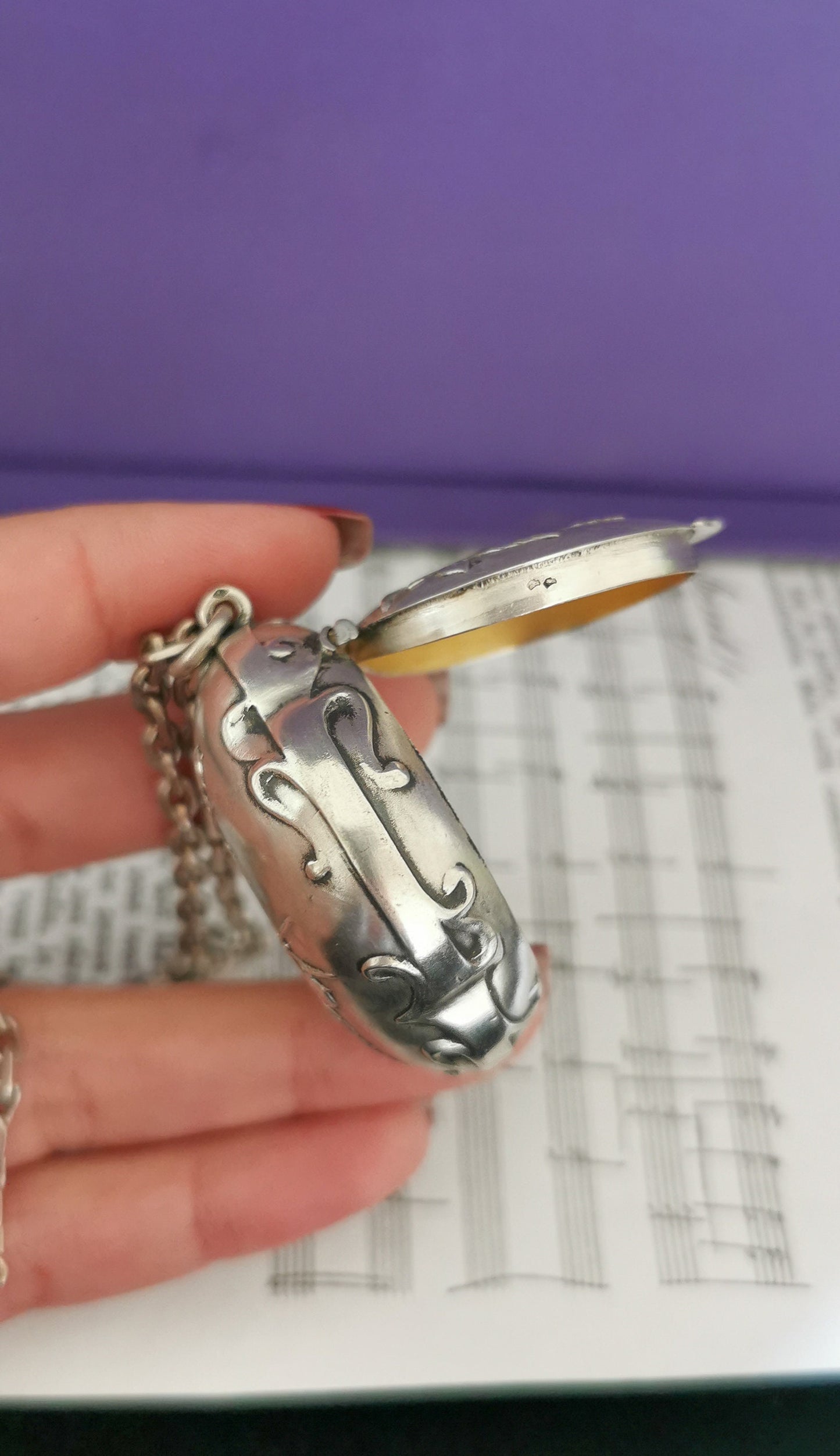 Art Nouveau Silver Repousse Pill Box Pendant - Murat Antique Locket