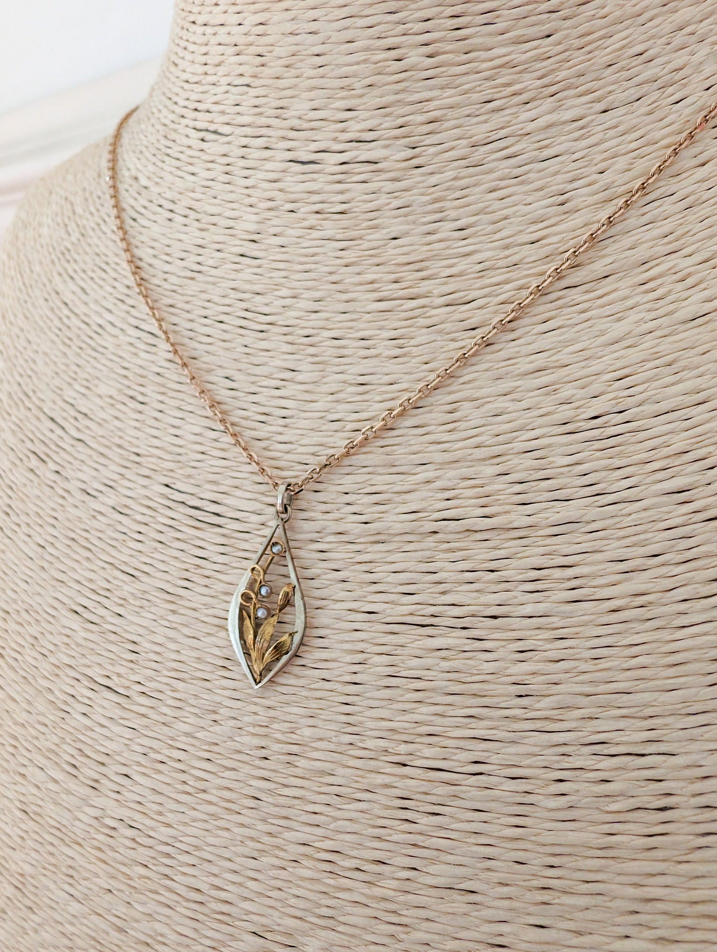 18K Gold Art Nouveau Pearl Pendant: Antique French Floral Jewelry