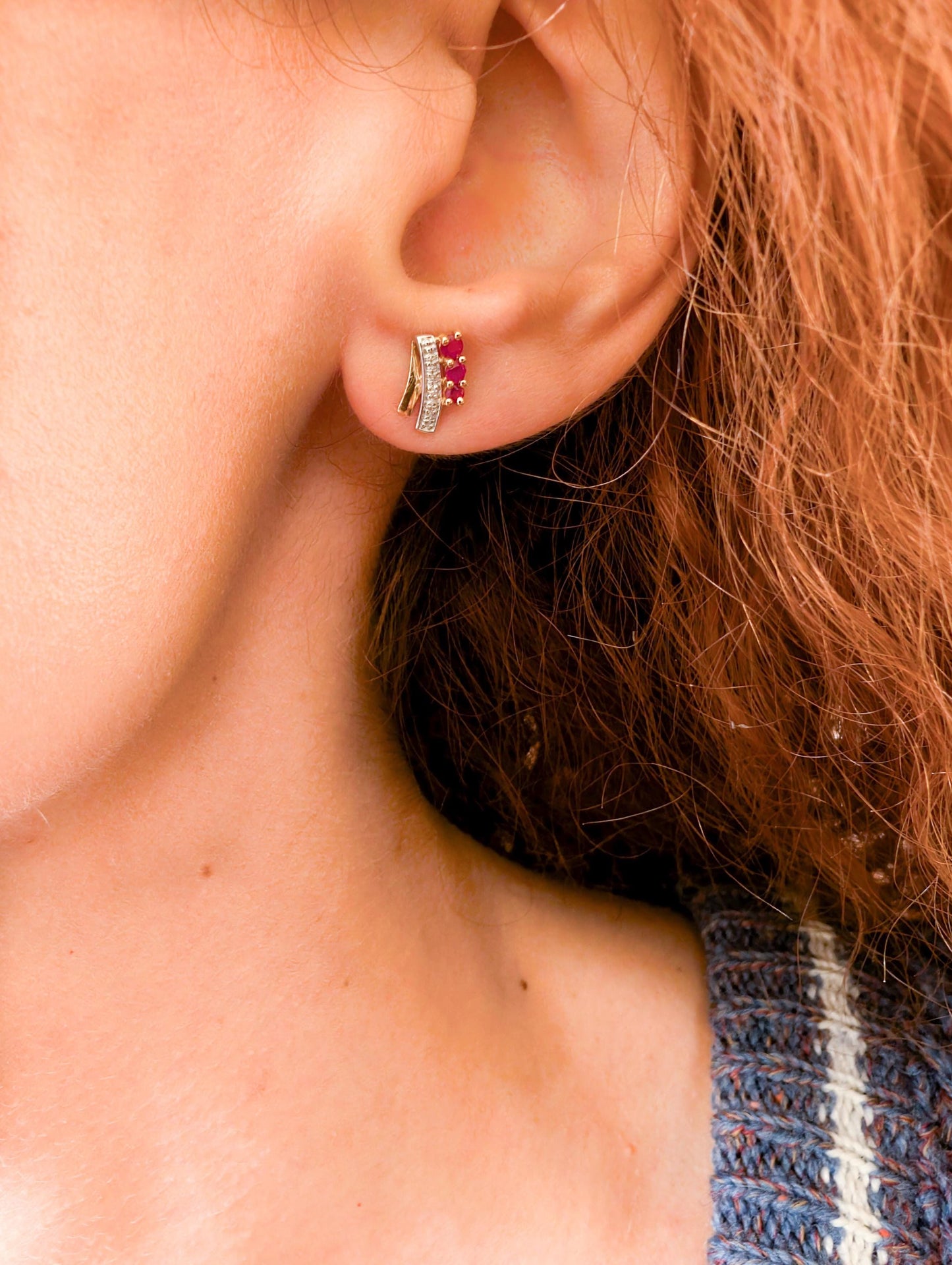 Vintage 18k Yellow Gold Ruby & Diamond Stud Earrings