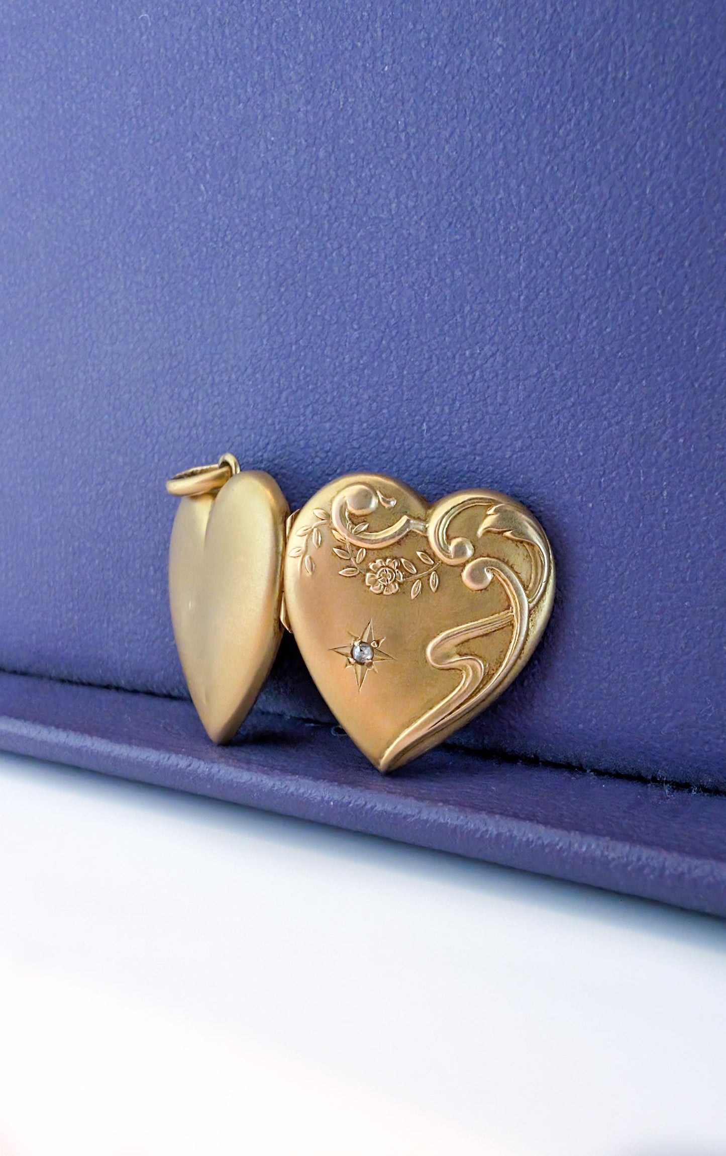 Antique 18K Gold Heart Locket Pendant, Art Nouveau Diamond