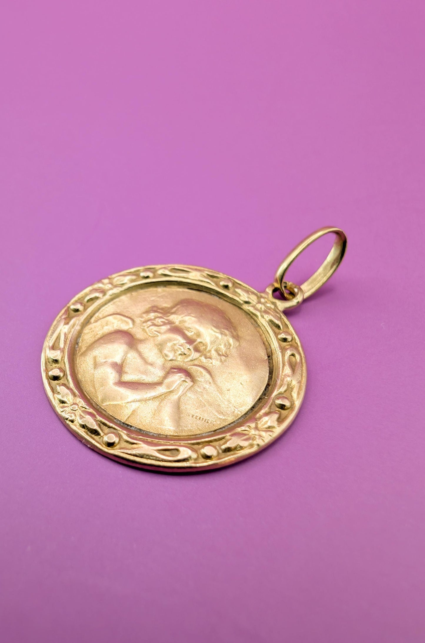 Antique 18K Gold Cherub Medal, Edwardian Baptism Gift