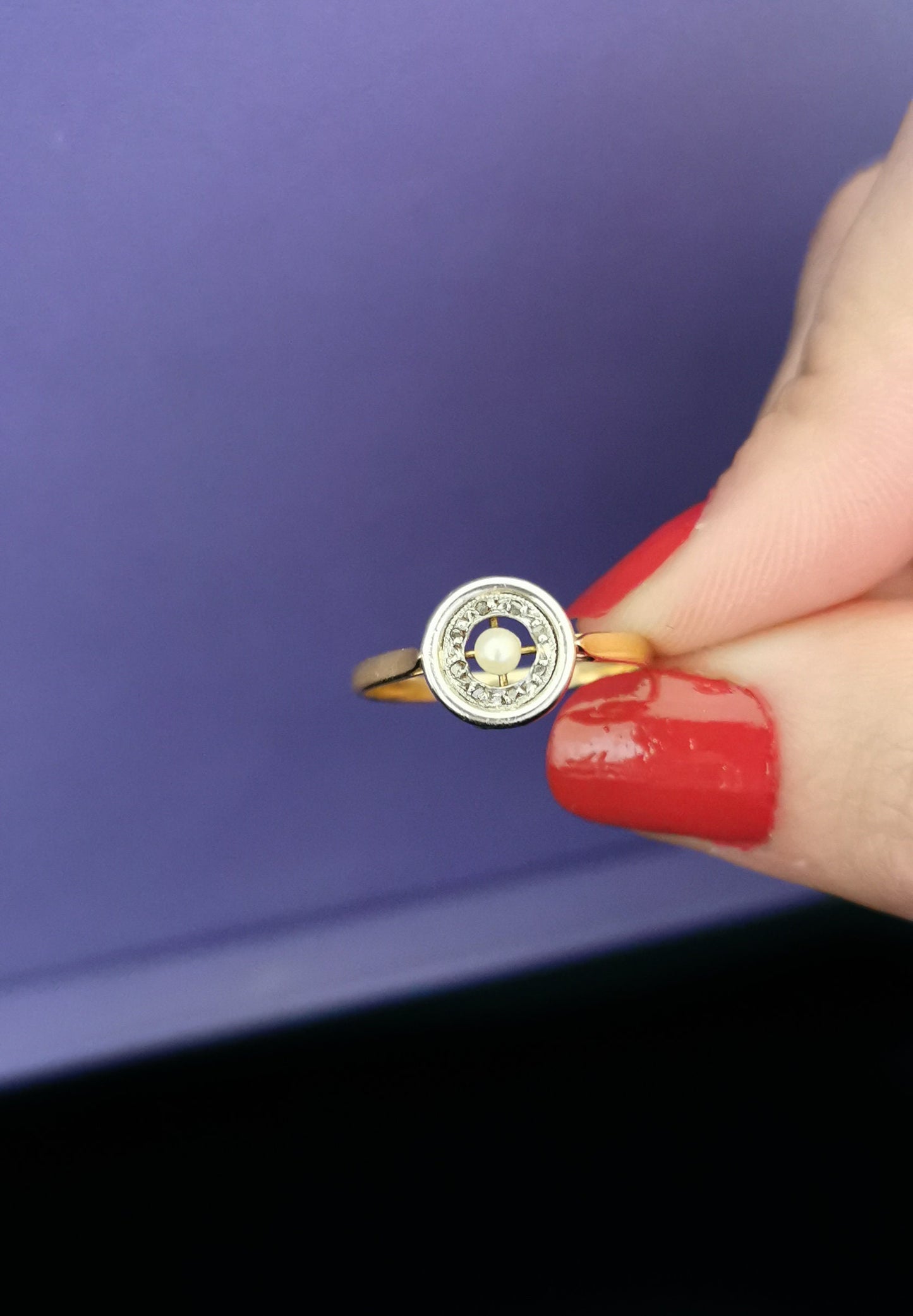 1900 Antique Ring French Edwardian 18 ct Gold and Baroque Pearl and diamond cluster ring Antique Engagement French Diamond and pearl Ring