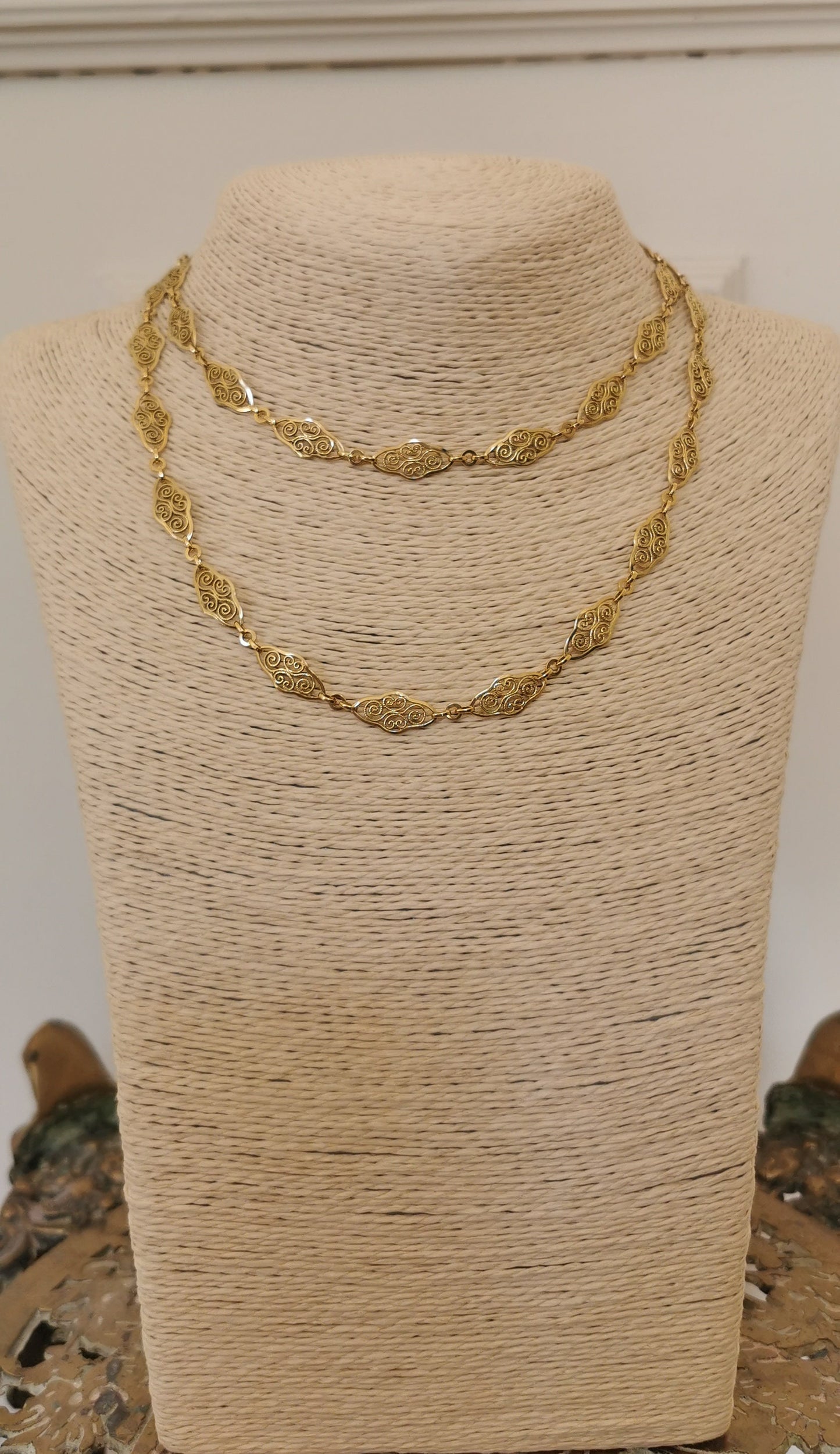 32" 18K 1900 Antique Victorian Filigree Chain Antique French Gold Necklace French 18K gold necklace gift for her