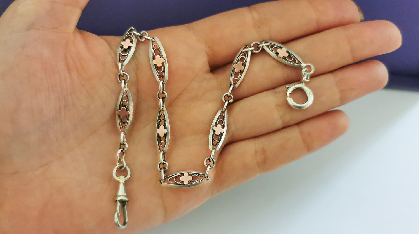 Antique French Silver and vermeil filigree bracelet silver and gold Albert watch chain Vintage bracelet gift for her