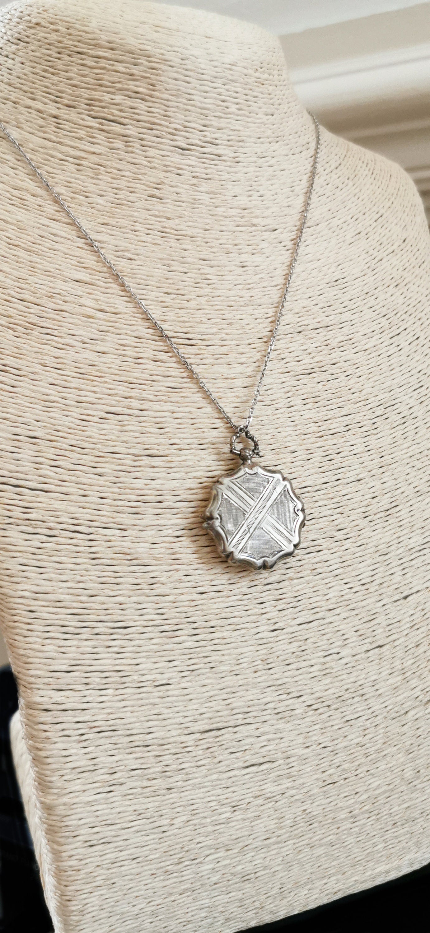 Late Victorian Guilloche Locket Antique French locket c. 1900 Silver Locket Antique locket Vintage pendant gift for her