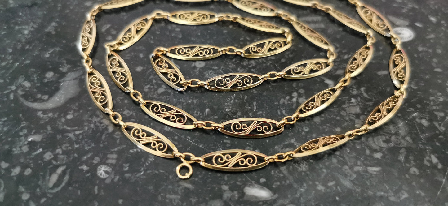 18K 1900s Antique filigree chain Antique Filigree Necklace Art Nouveau Gold Filigree Necklace 1890 - 1900 Gold Chain gift for wife