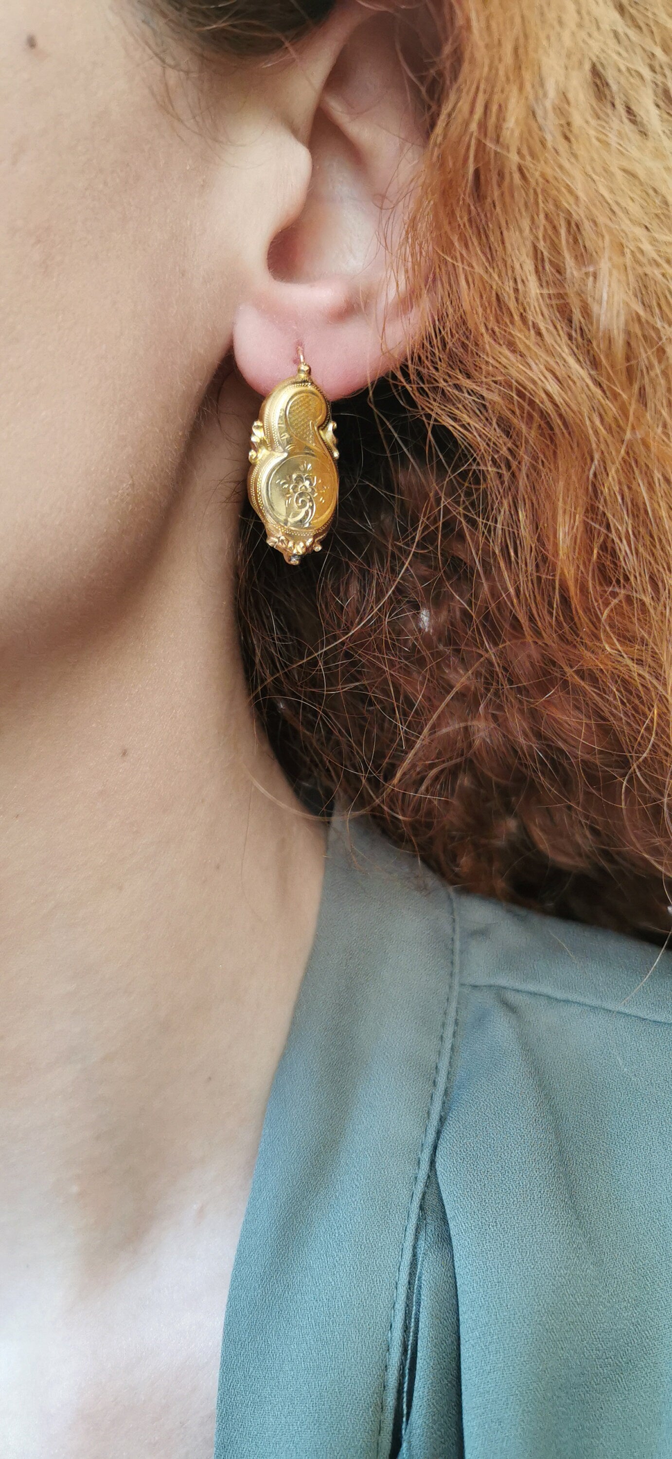 18K Gold Antique Earrings Gold Art Nouveau Earrings 18K Gold Earrings gift for her gold earrings Vintage earrings