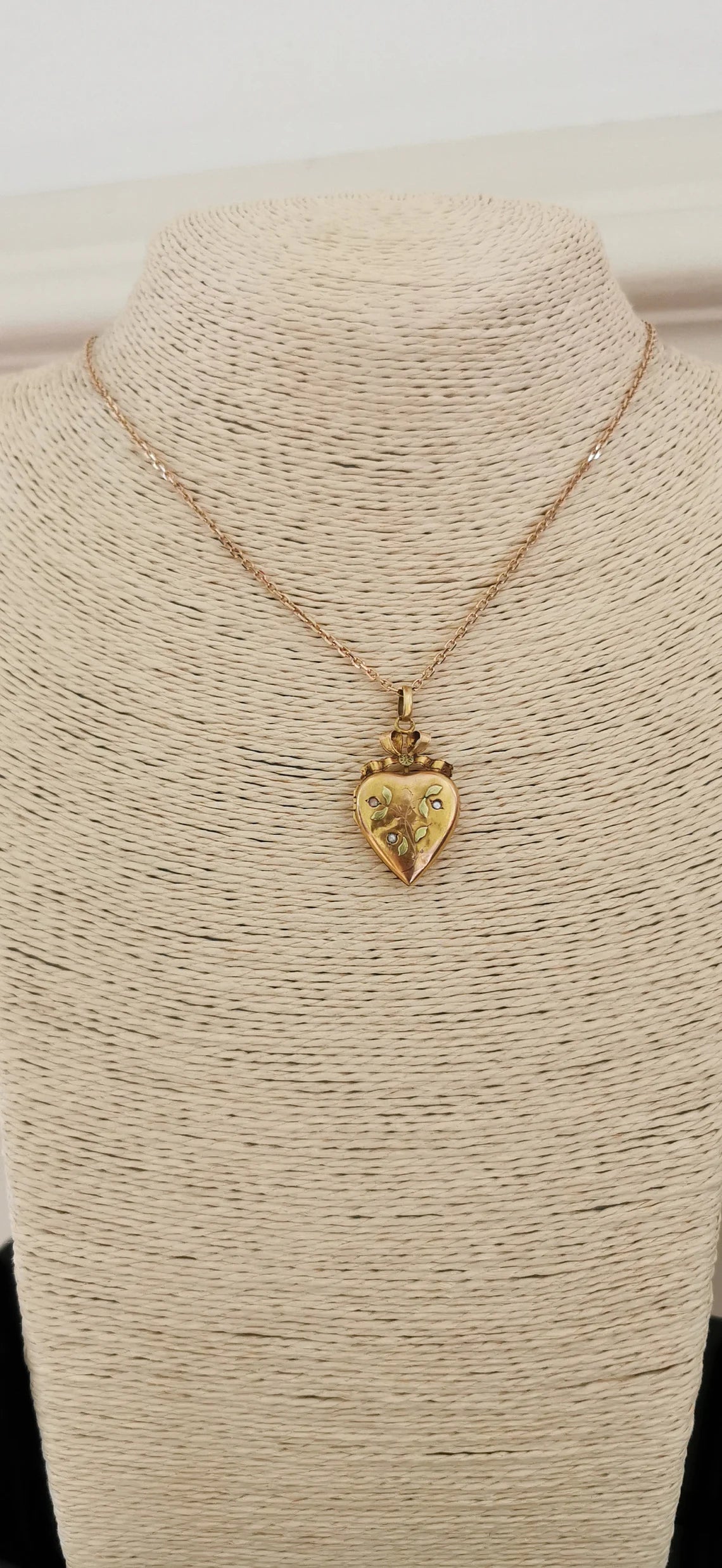 18K Art Nouveau Heart Locket Antique c 1900 Locket 18K Gold Heart Pendant with yellow gold glass stone and natural pearl