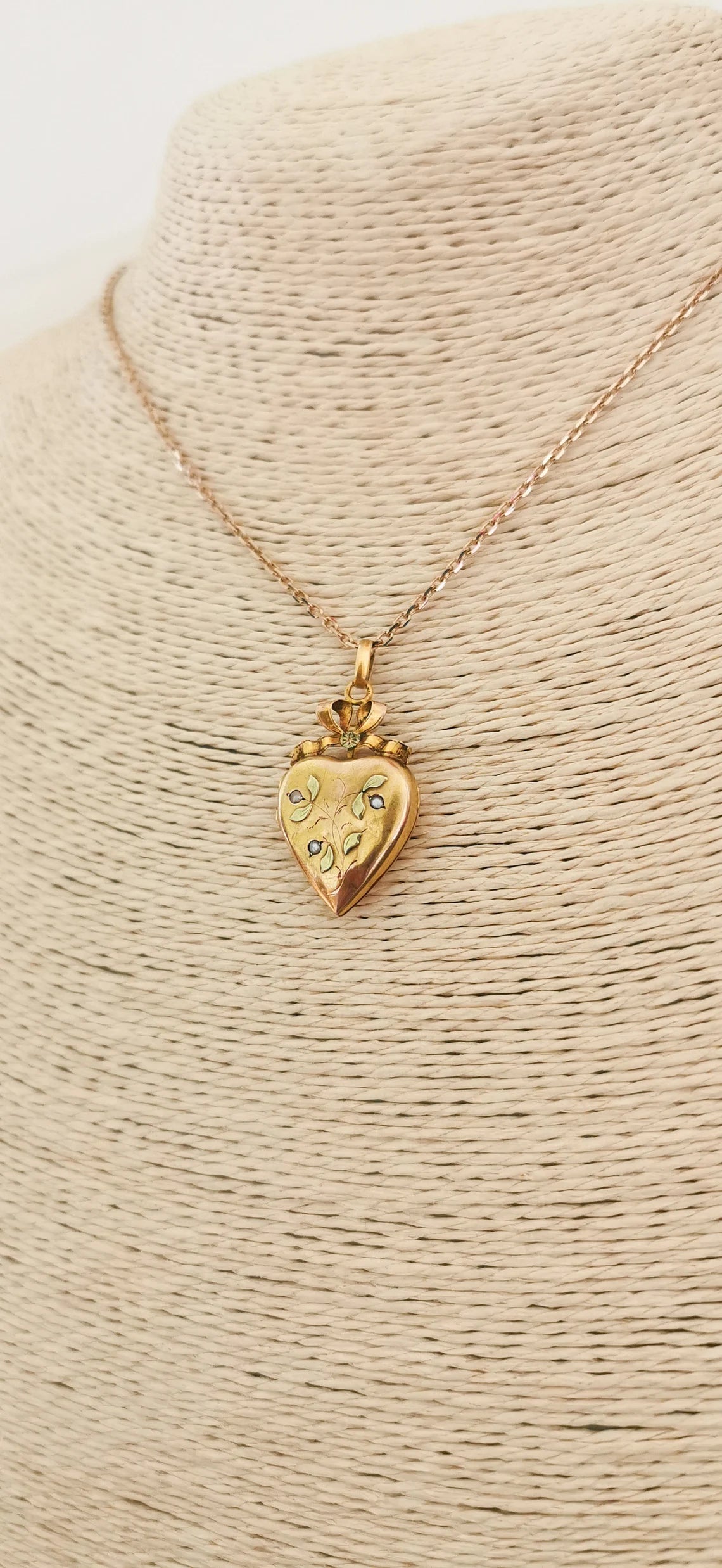 18K Art Nouveau Heart Locket Antique c 1900 Locket 18K Gold Heart Pendant with yellow gold glass stone and natural pearl