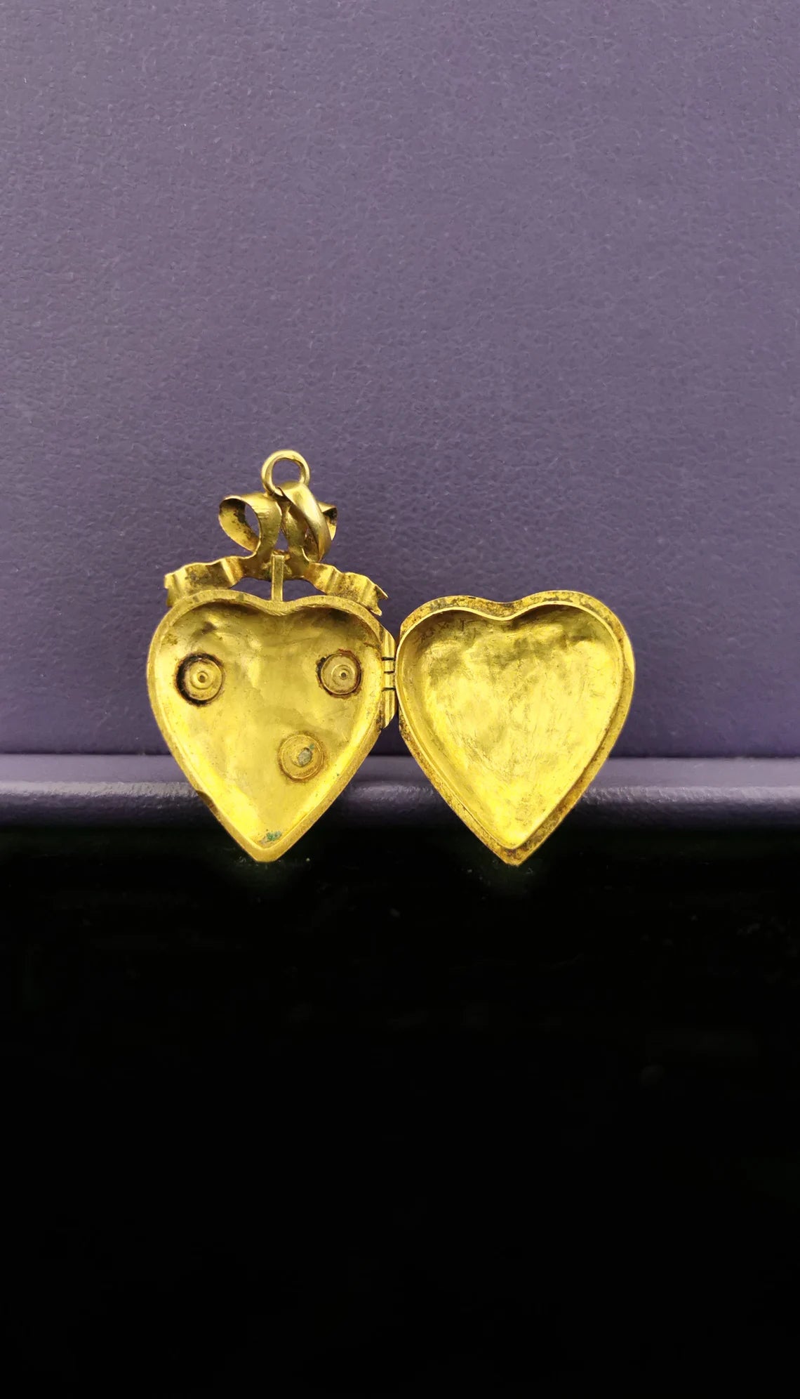 18K Art Nouveau Heart Locket Antique c 1900 Locket 18K Gold Heart Pendant with yellow gold glass stone and natural pearl