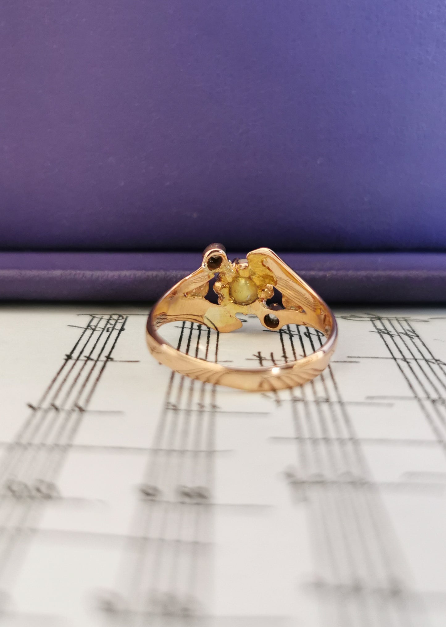 18K Antique Pearl Diamond Ring Art Nouveau Ring 1900 Rose Gold ring antique french jewelry Antique french diamond ring Antique Pearl ring