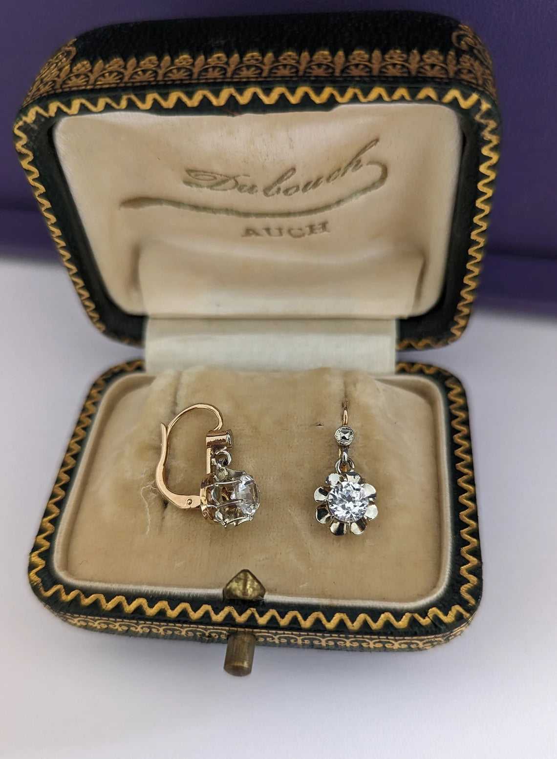 18K Earrings Art Deco Earrings 18k Drop Earrings Antique French Earrings Antique Gold earrings gift for her Vintage Gold earrings