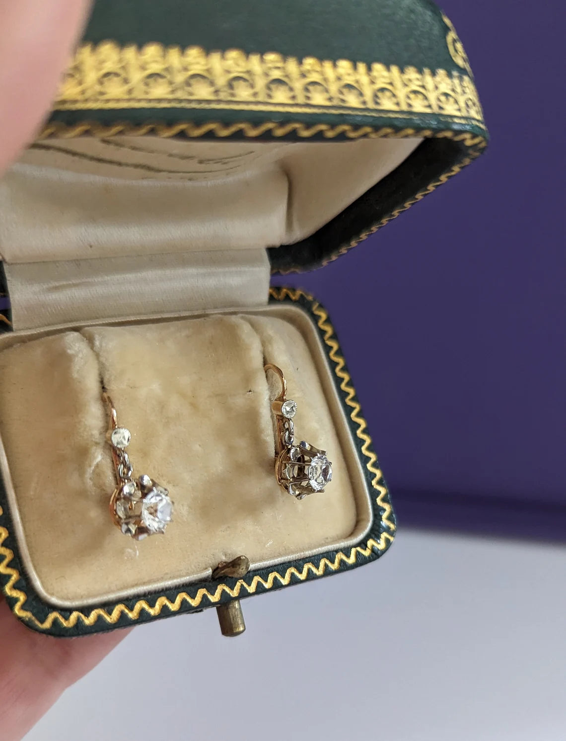 18K Earrings Art Deco Earrings 18k Drop Earrings Antique French Earrings Antique Gold earrings gift for her Vintage Gold earrings