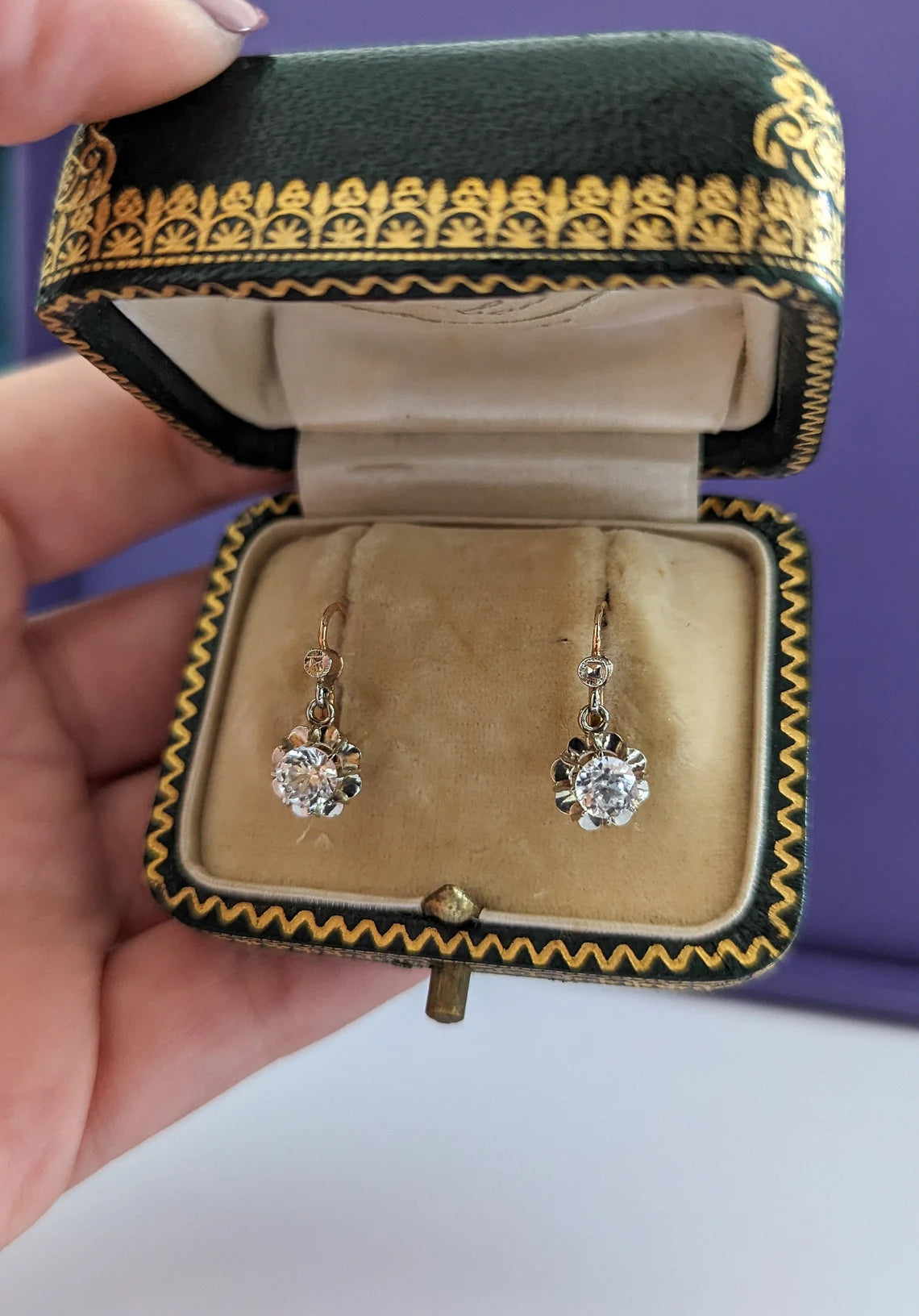 18K Earrings Art Deco Earrings 18k Drop Earrings Antique French Earrings Antique Gold earrings gift for her Vintage Gold earrings