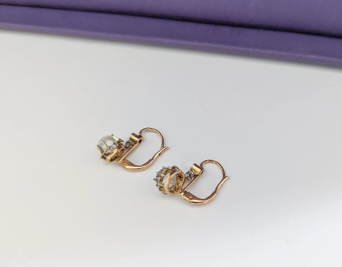 18K Earrings Art Deco Earrings 18k Drop Earrings Antique French Earrings Antique Gold earrings gift for her Vintage Gold earrings