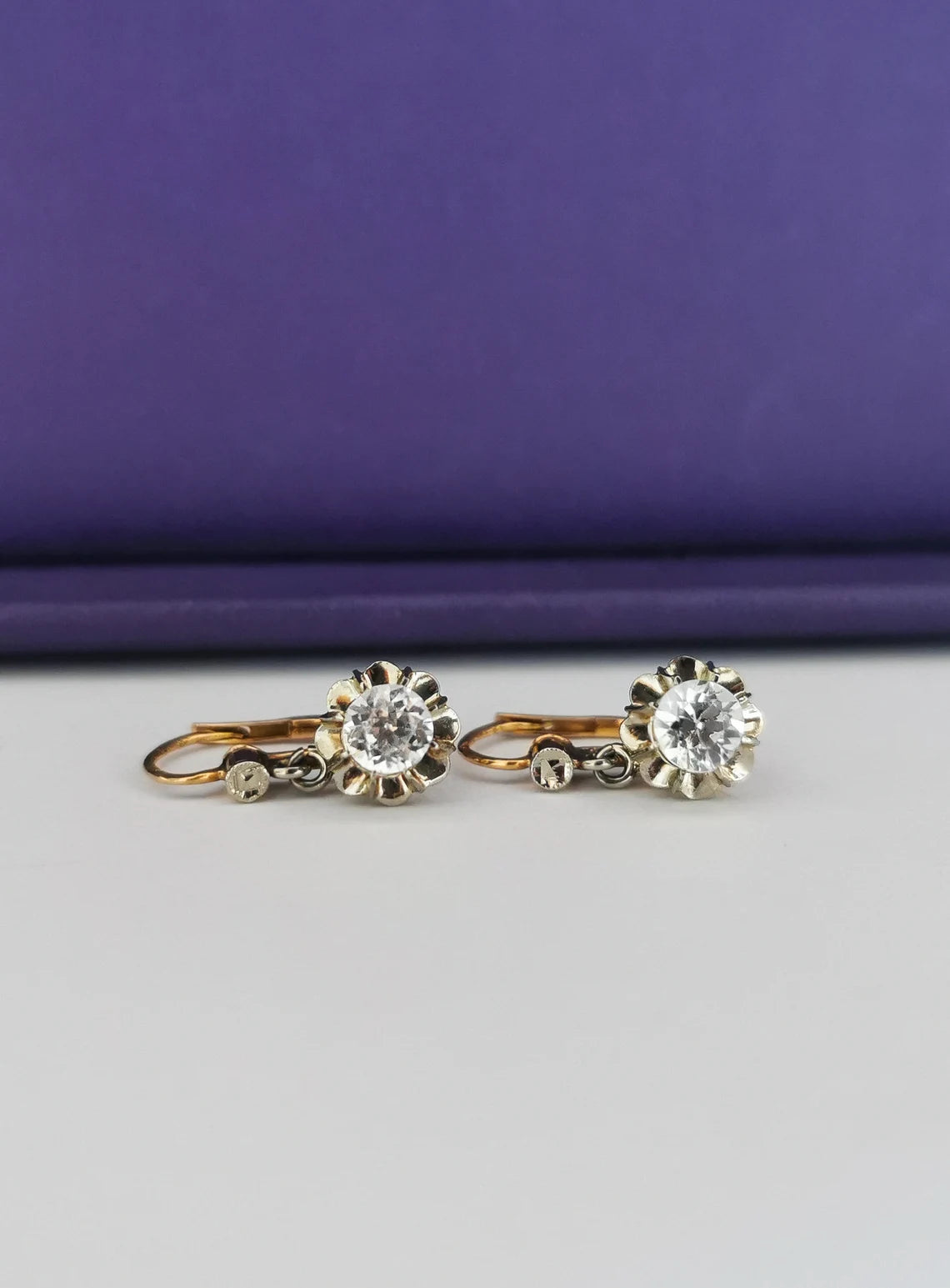 18K Earrings Art Deco Earrings 18k Drop Earrings Antique French Earrings Antique Gold earrings gift for her Vintage Gold earrings