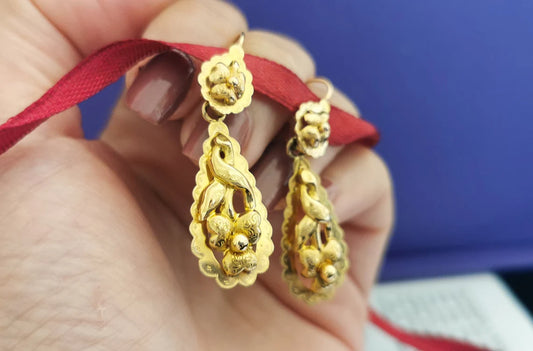 18K Gold Antique Day & Night Earrings Victorian Earrings Gold Earrings Napoleon III Earrings XIX century Drop Earrings gift for her