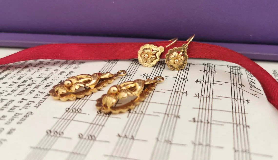 18K Gold Antique Day & Night Earrings Victorian Earrings Gold Earrings Napoleon III Earrings XIX century Drop Earrings gift for her