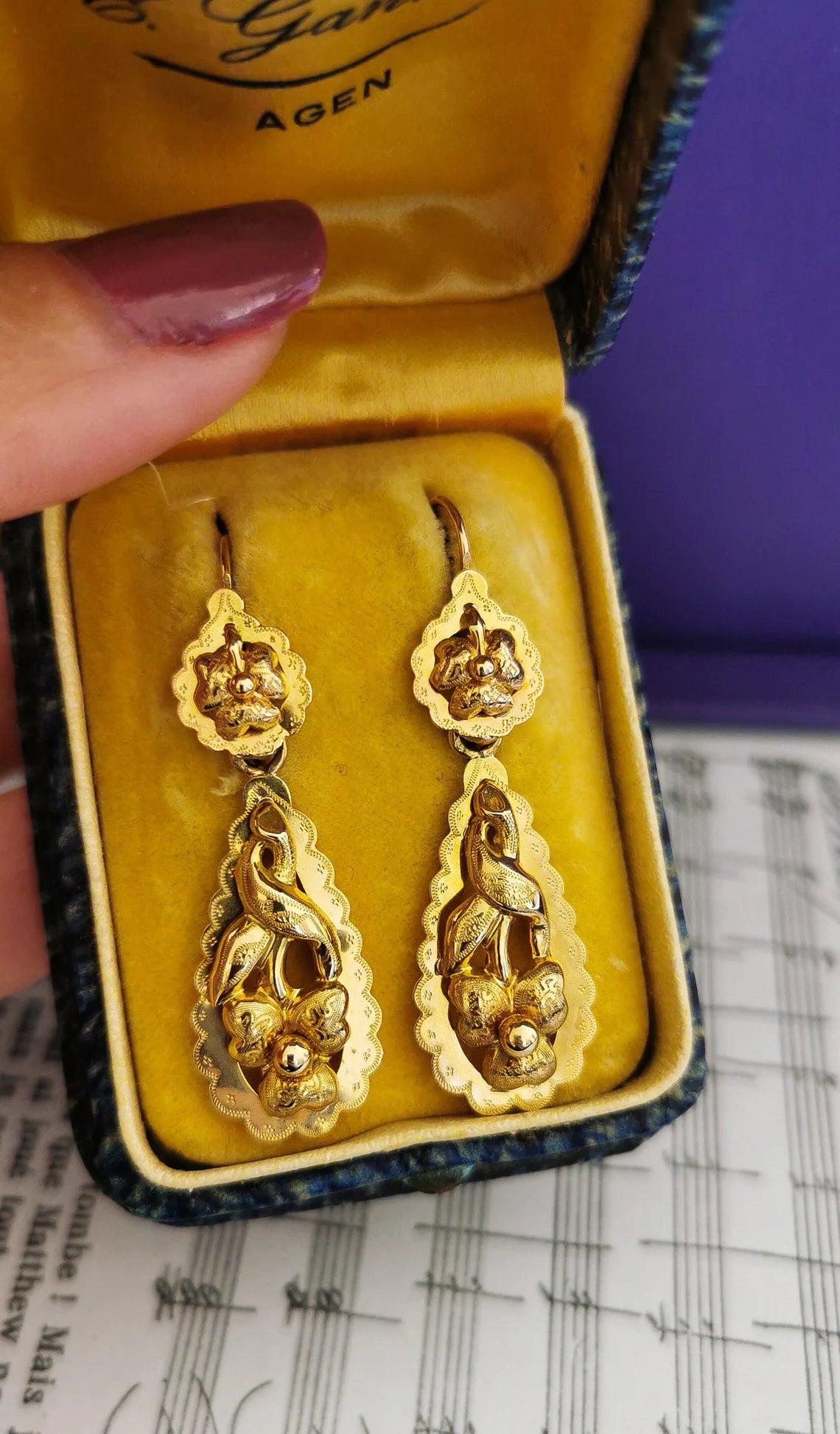 18K Gold Antique Day & Night Earrings Victorian Earrings Gold Earrings Napoleon III Earrings XIX century Drop Earrings gift for her