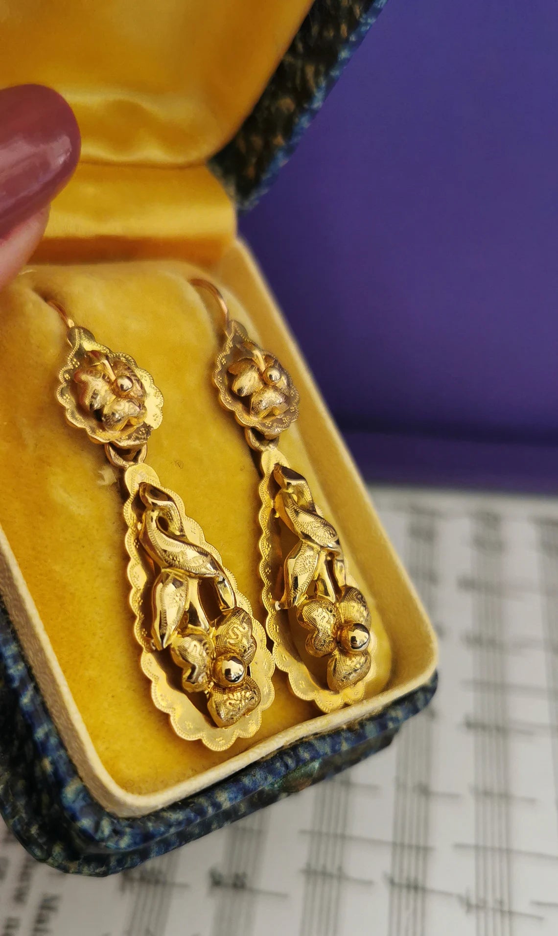 18K Gold Antique Day & Night Earrings Victorian Earrings Gold Earrings Napoleon III Earrings XIX century Drop Earrings gift for her