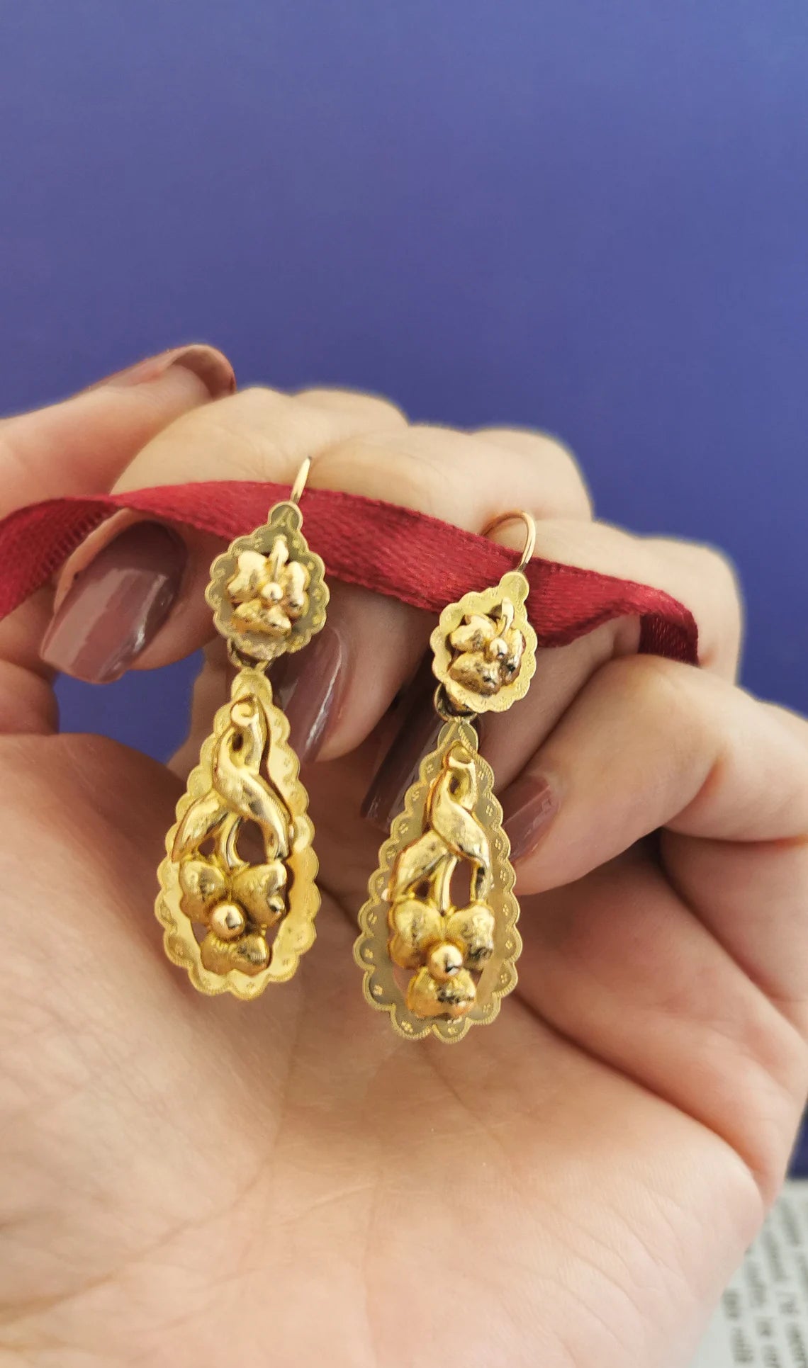 18K Gold Antique Day & Night Earrings Victorian Earrings Gold Earrings Napoleon III Earrings XIX century Drop Earrings gift for her