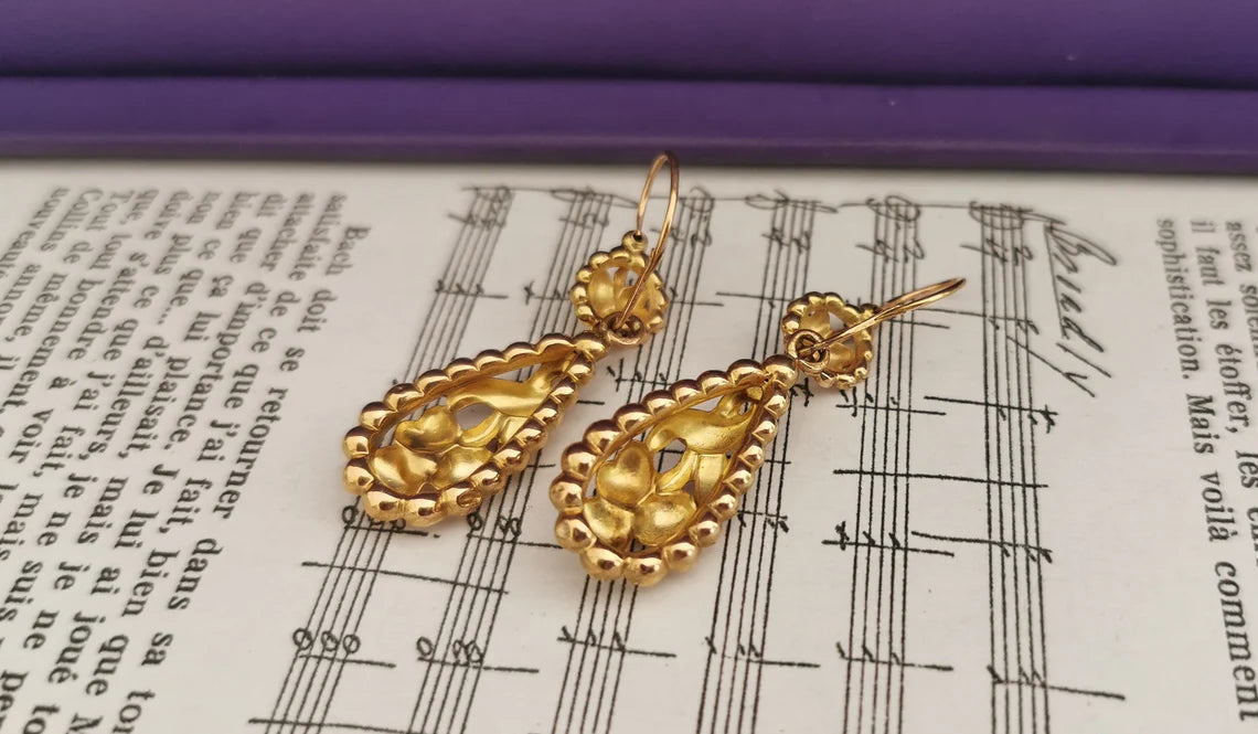 18K Gold Antique Day & Night Earrings Victorian Earrings Gold Earrings Napoleon III Earrings XIX century Drop Earrings gift for her