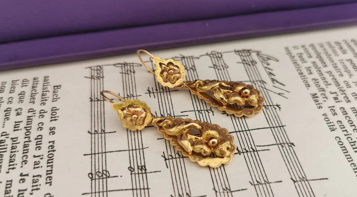 18K Gold Antique Day & Night Earrings Victorian Earrings Gold Earrings Napoleon III Earrings XIX century Drop Earrings gift for her
