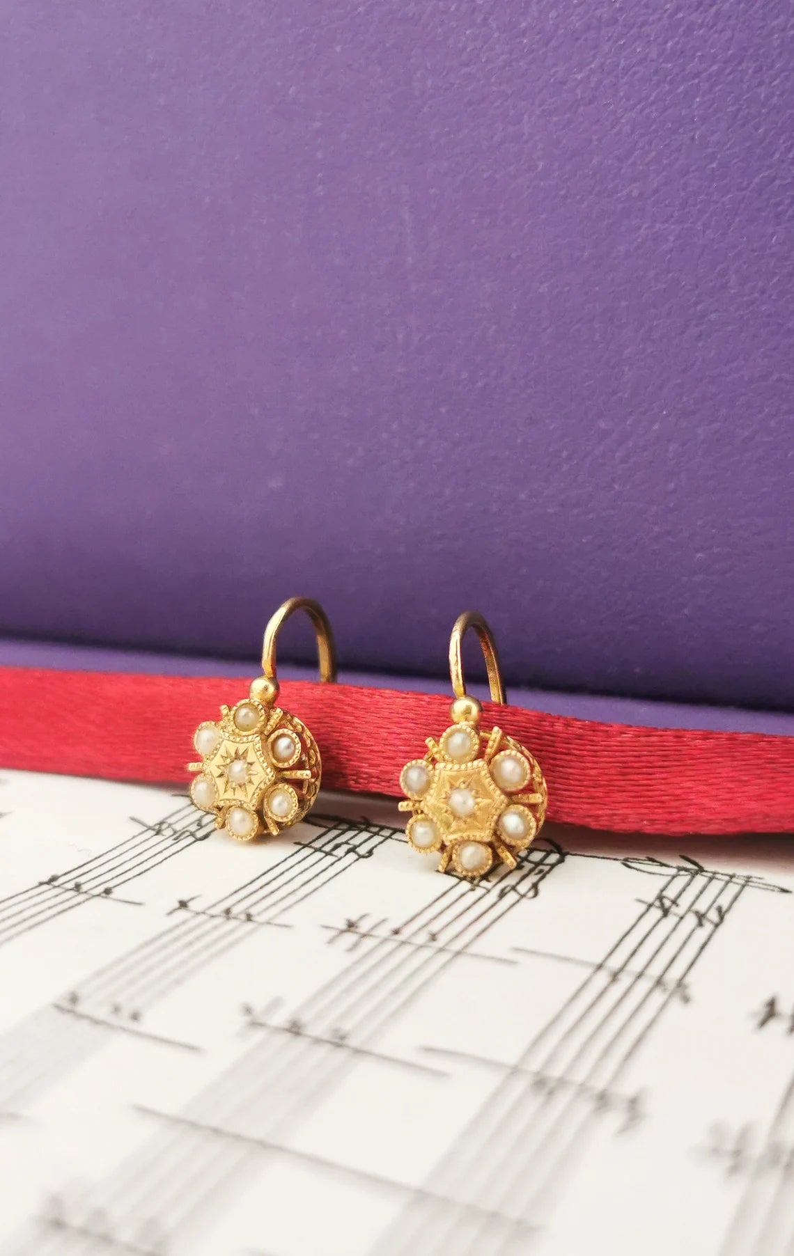 18K Gold Antique Dormeuses Victorian Earrings Gold Earrings with Pearls Napoleon III 18K Earrings gift for her XIX century gold earrings