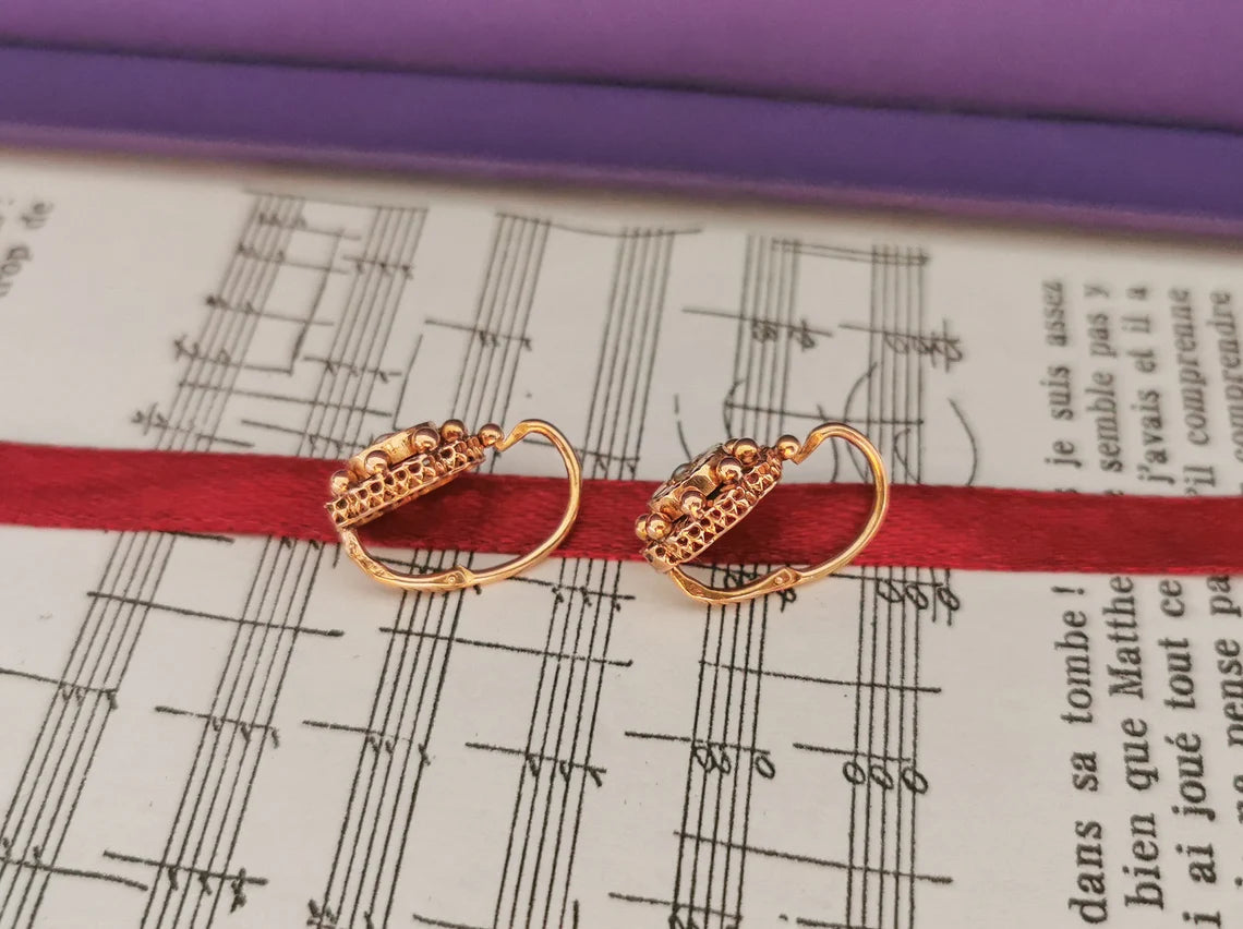 18K Gold Antique Dormeuses Victorian Earrings Gold Earrings with Pearl Napoleon III 18K Gold Earrings gift for her XIX century gold earrings