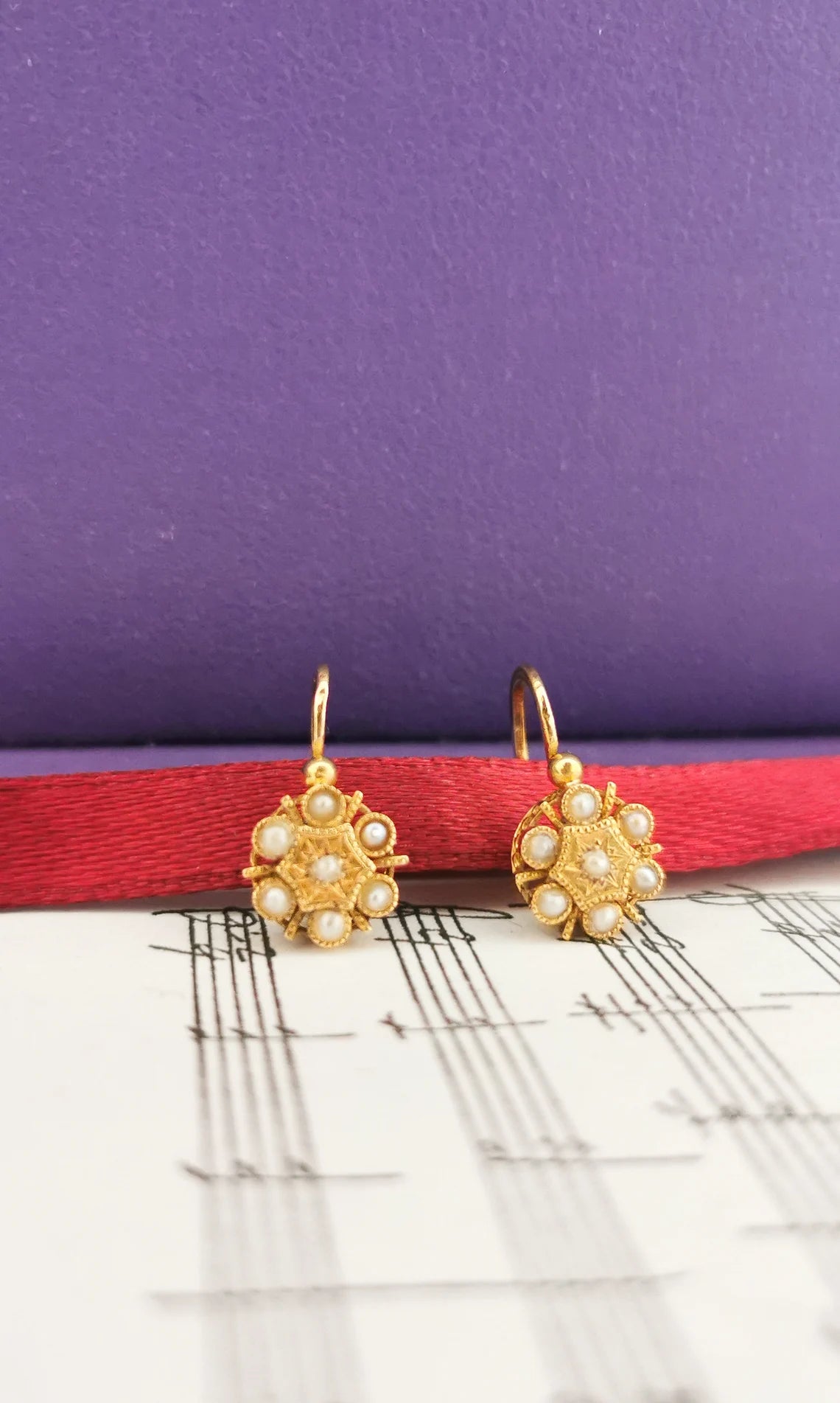 18K Gold Antique Dormeuses Victorian Earrings Gold Earrings with Pearls Napoleon III 18K Earrings gift for her XIX century gold earrings