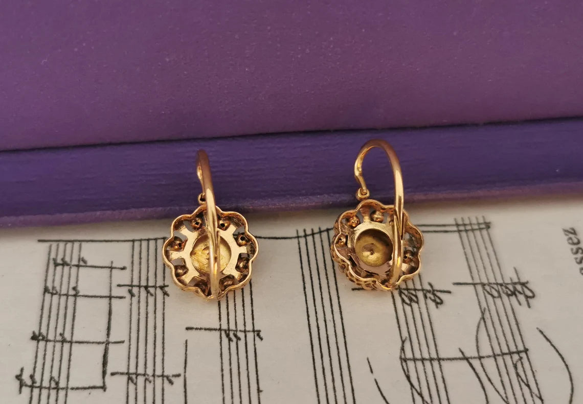 18K Gold Antique Dormeuses Victorian Earrings Gold Earrings with Pearl Napoleon III 18K Gold Earrings gift for her XIX century gold earrings