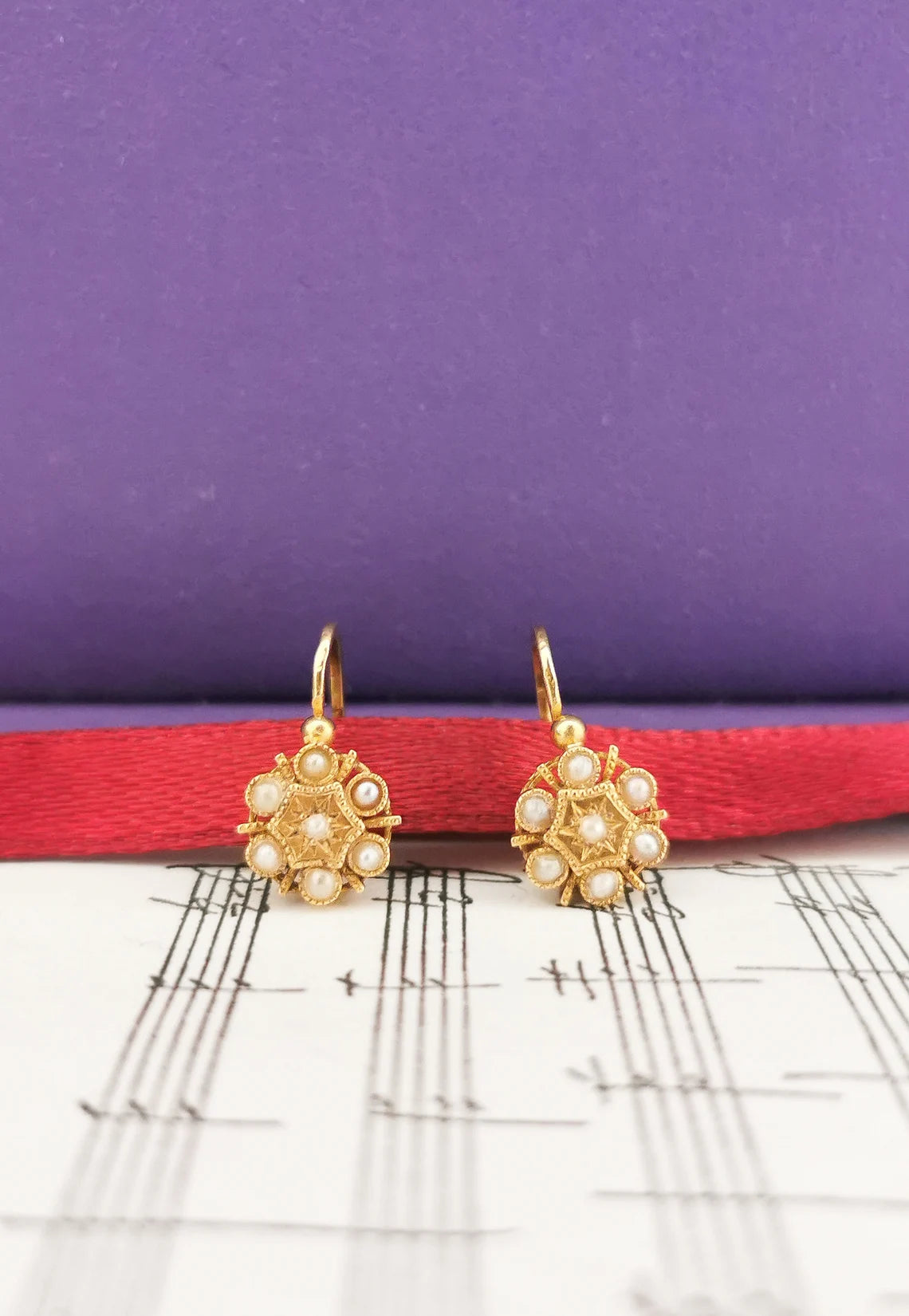 18K Gold Antique Dormeuses Victorian Earrings Gold Earrings with Pearls Napoleon III 18K Earrings gift for her XIX century gold earrings