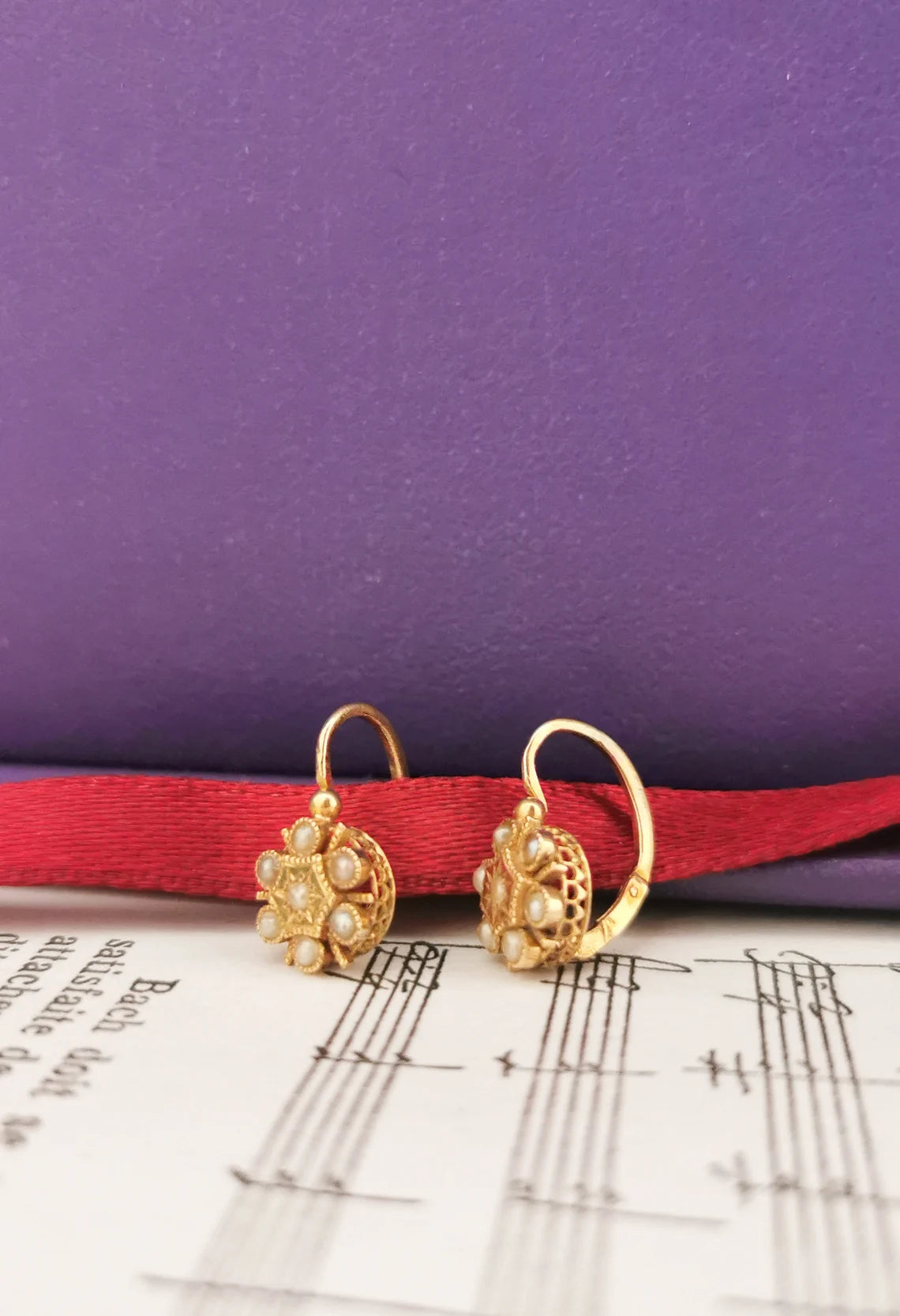 18K Gold Antique Dormeuses Victorian Earrings Gold Earrings with Pearls Napoleon III 18K Earrings gift for her XIX century gold earrings