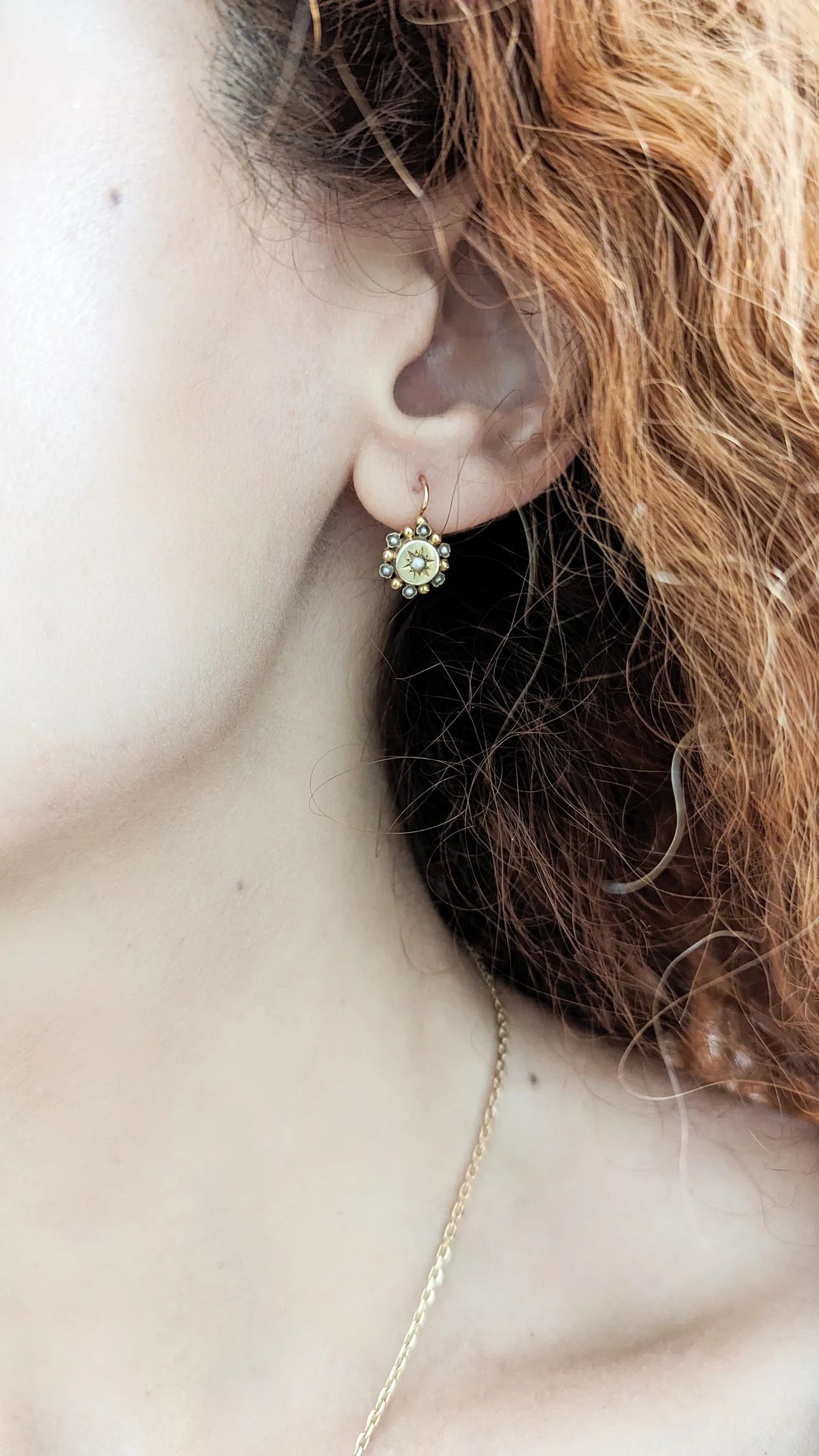 18K Gold Antique Dormeuses Victorian Earrings Gold Earrings with Pearl Napoleon III 18K Gold Earrings gift for her XIX century gold earrings