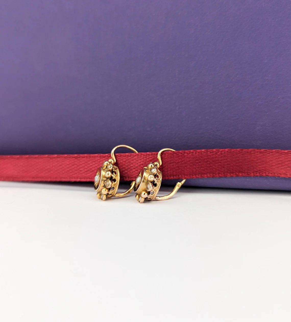 18K Gold Antique Dormeuses Victorian Earrings Gold Earrings with Pearl Napoleon III 18K Gold Earrings gift for her XIX century gold earrings