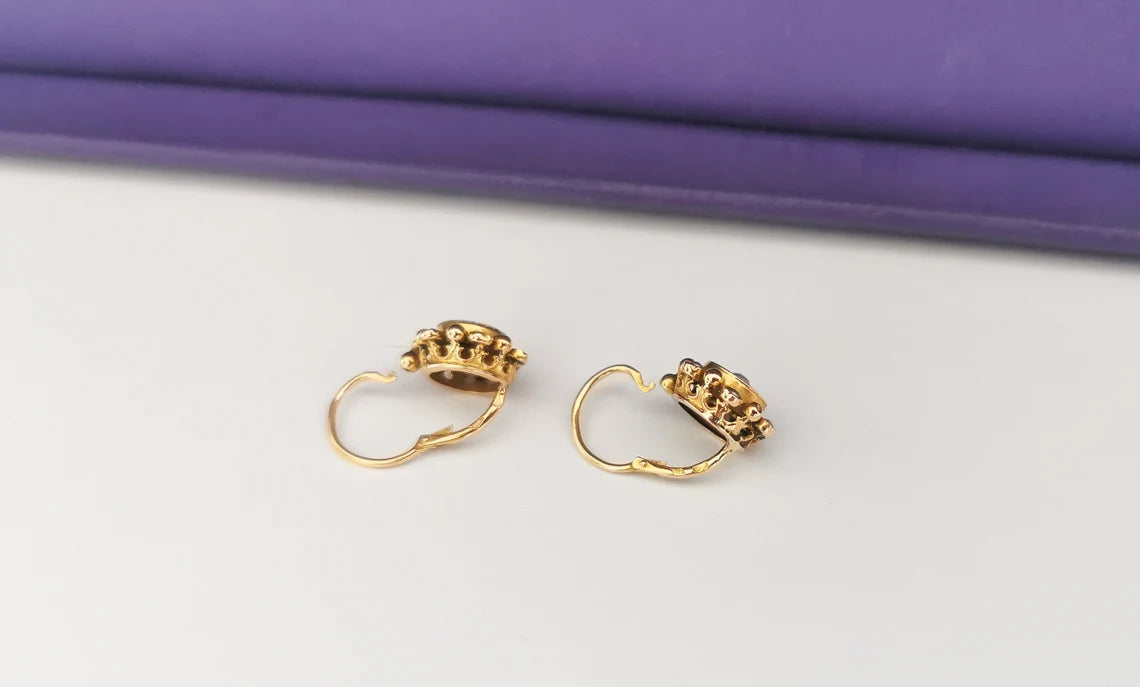 18K Gold Antique Dormeuses Victorian Earrings Gold Earrings with Pearl Napoleon III 18K Gold Earrings gift for her XIX century gold earrings