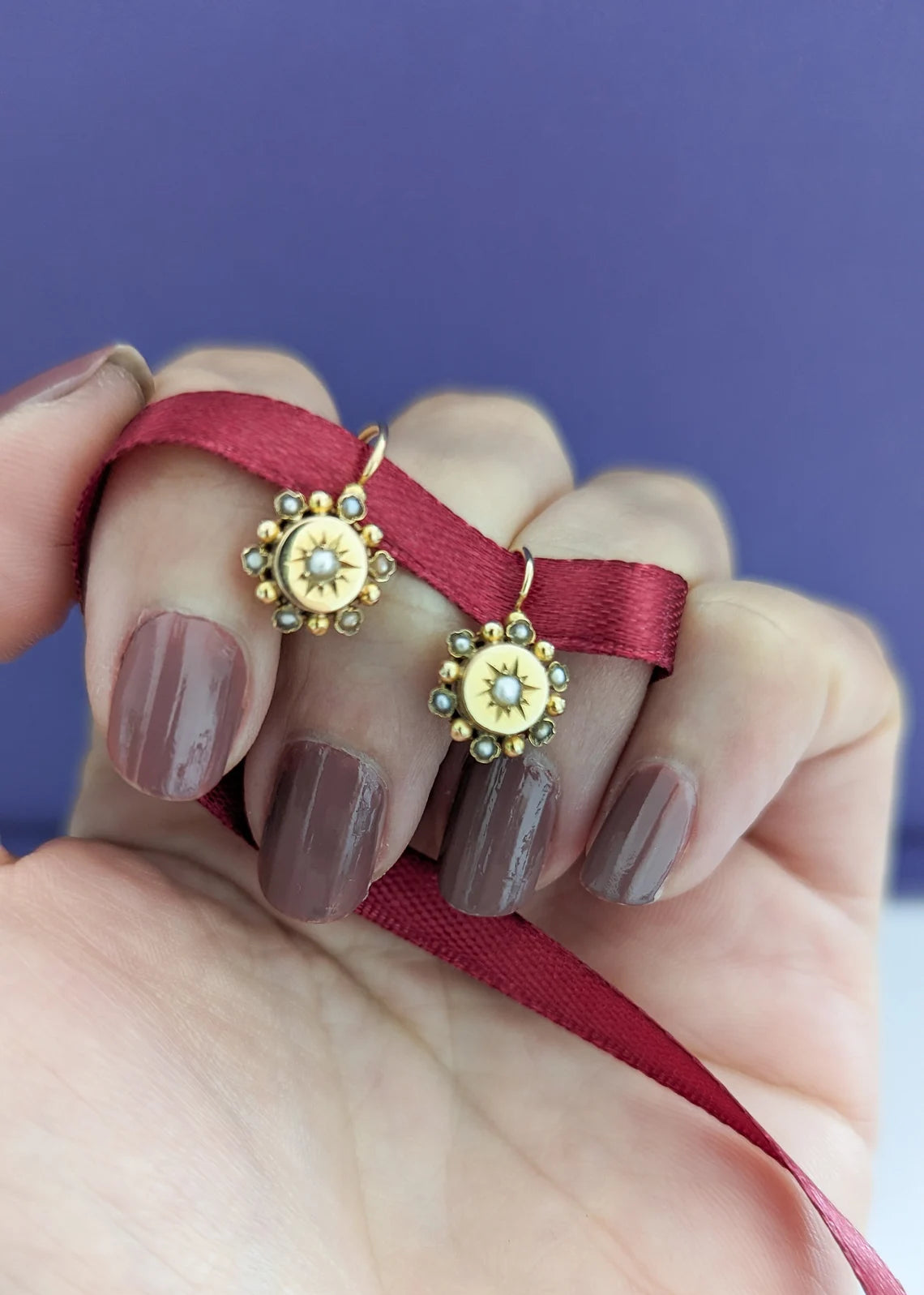 18K Gold Antique Dormeuses Victorian Earrings Gold Earrings with Pearl Napoleon III 18K Gold Earrings gift for her XIX century gold earrings