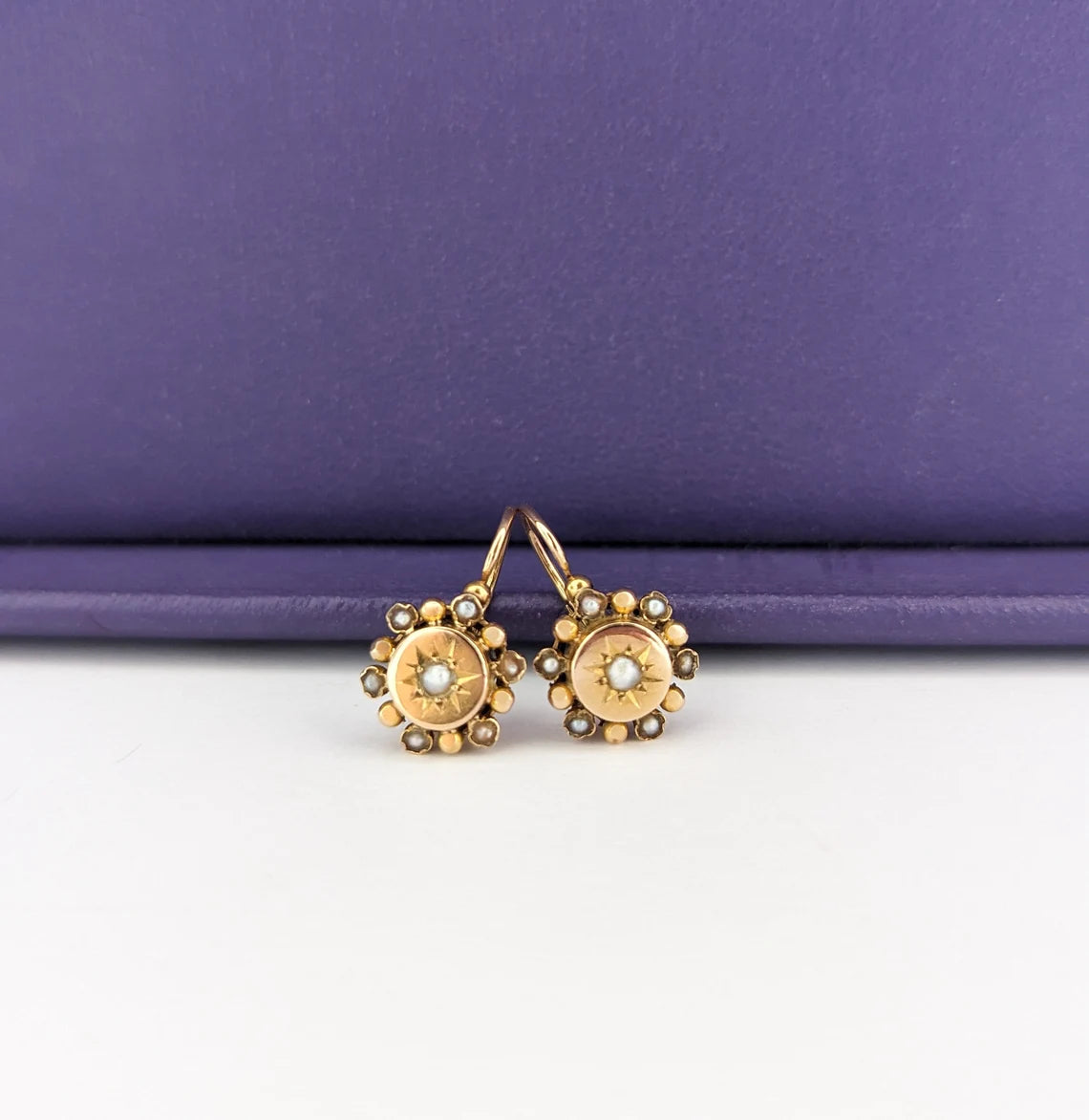 18K Gold Antique Dormeuses Victorian Earrings Gold Earrings with Pearl Napoleon III 18K Gold Earrings gift for her XIX century gold earrings