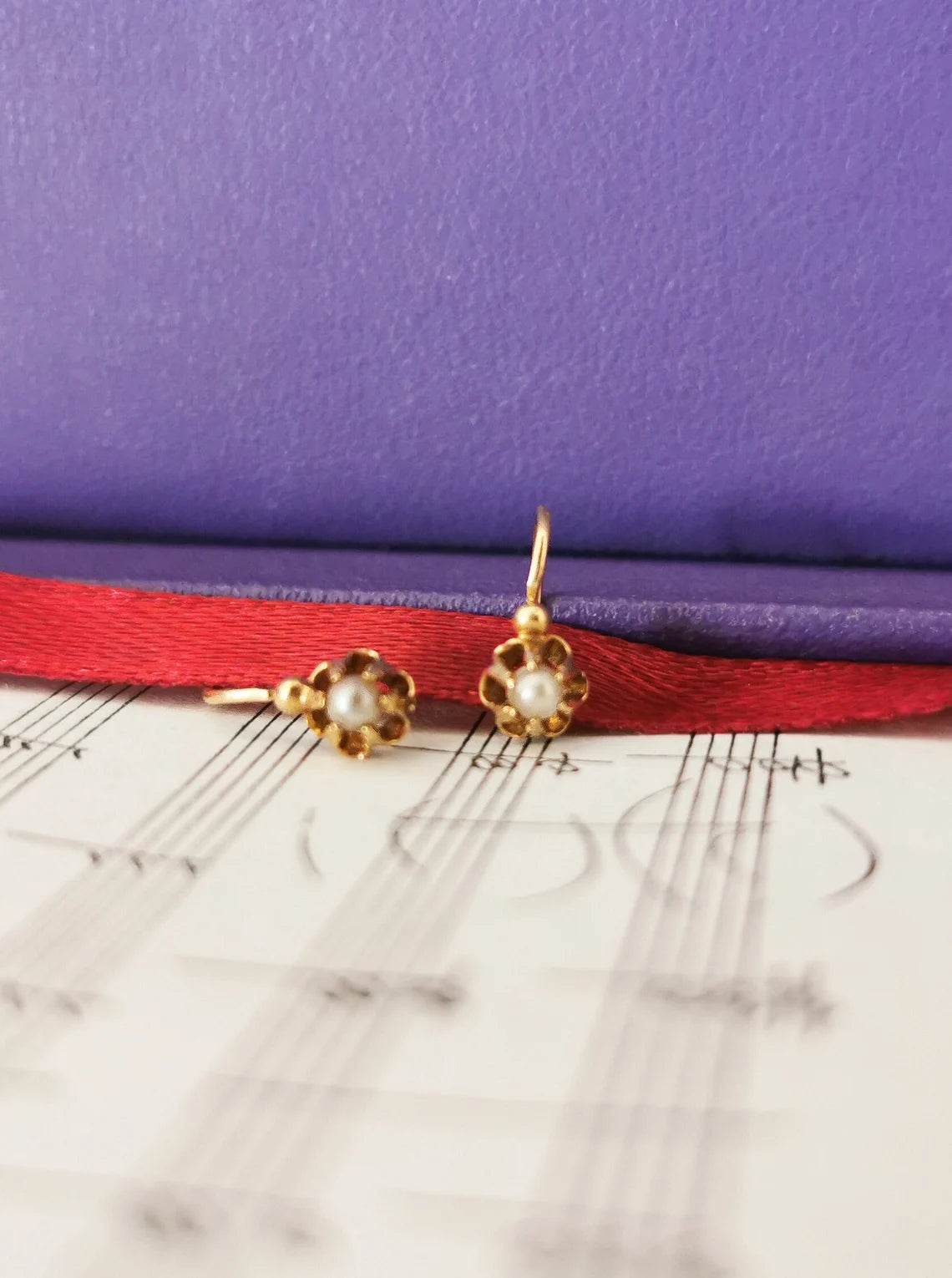 18K Gold & Pearl Antique Dormeuses Edwardian Pearl Earrings 18ct Gold French earrings Antique 18K Gold Earrings gift for her