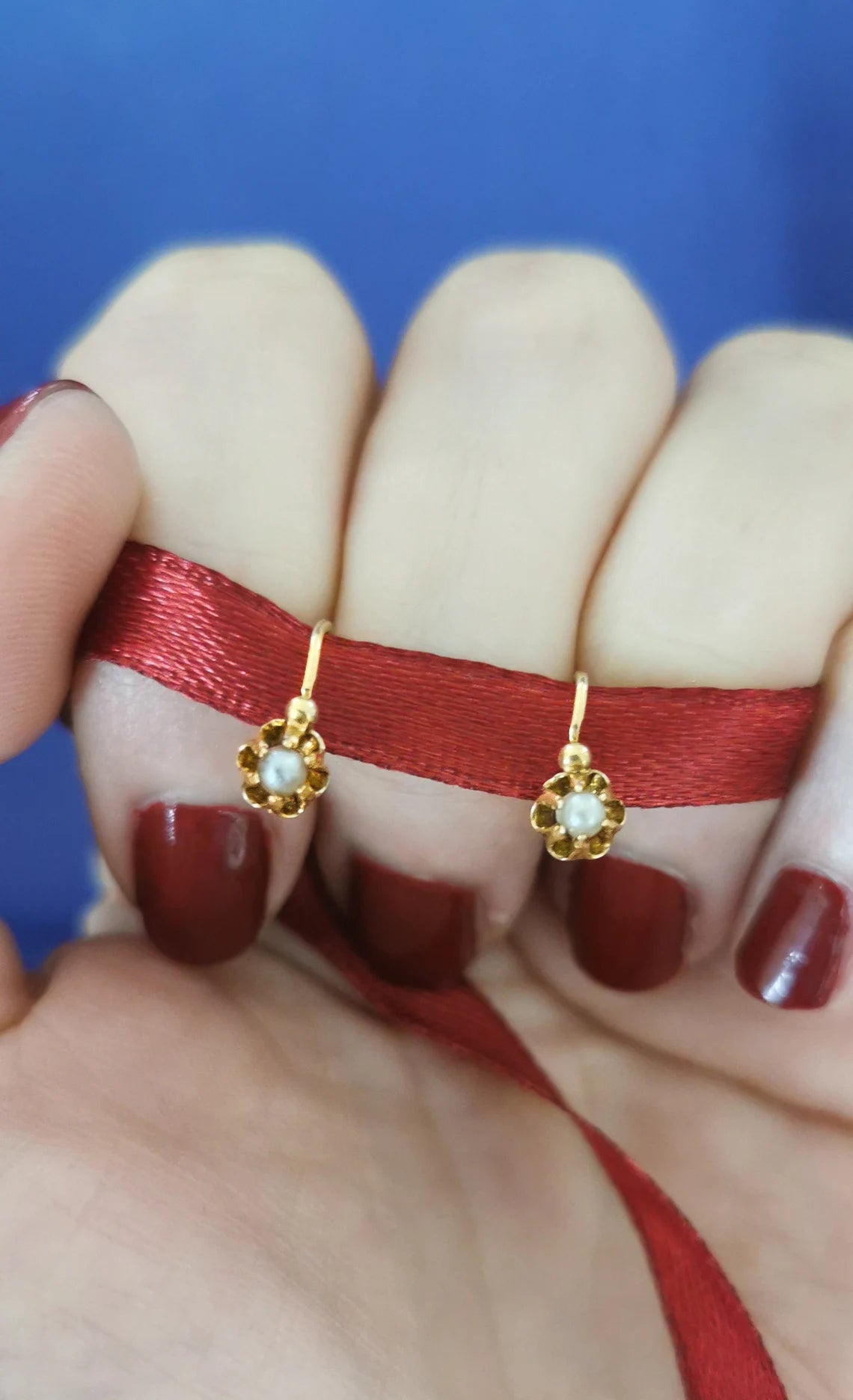 18K Gold & Pearl Antique Dormeuses Edwardian Pearl Earrings 18ct Gold French earrings Antique 18K Gold Earrings gift for her