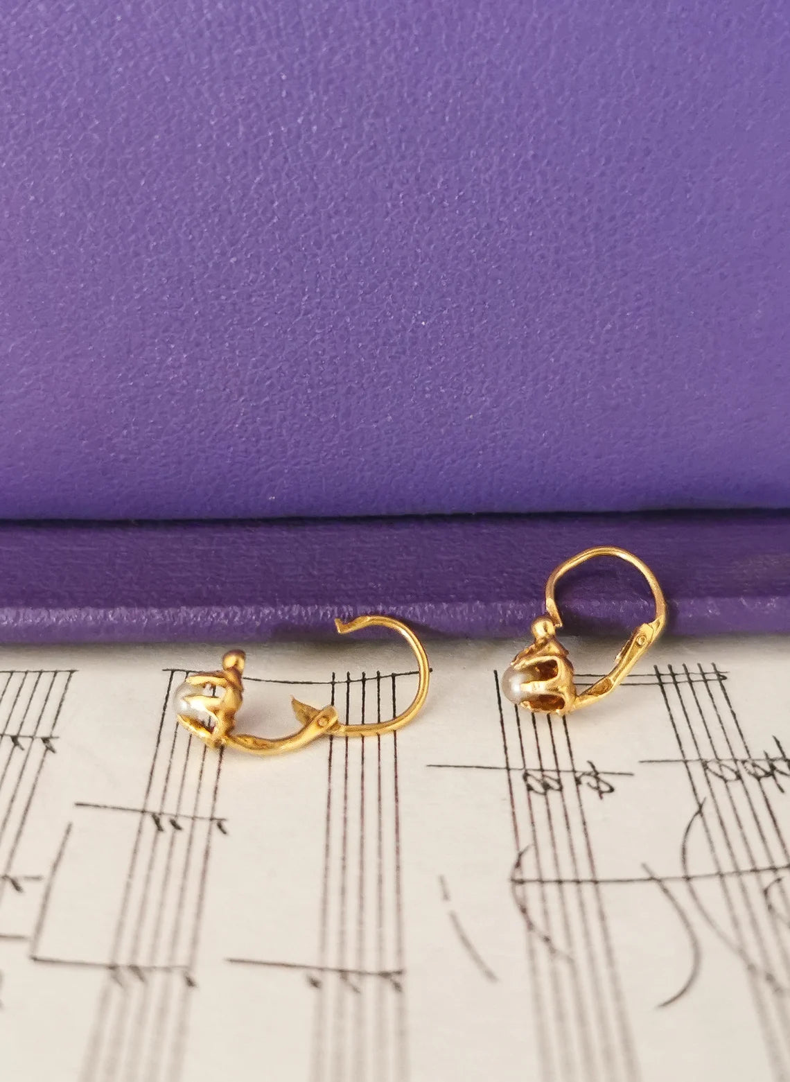 18K Gold & Pearl Antique Dormeuses Edwardian Pearl Earrings 18ct Gold French earrings Antique 18K Gold Earrings gift for her