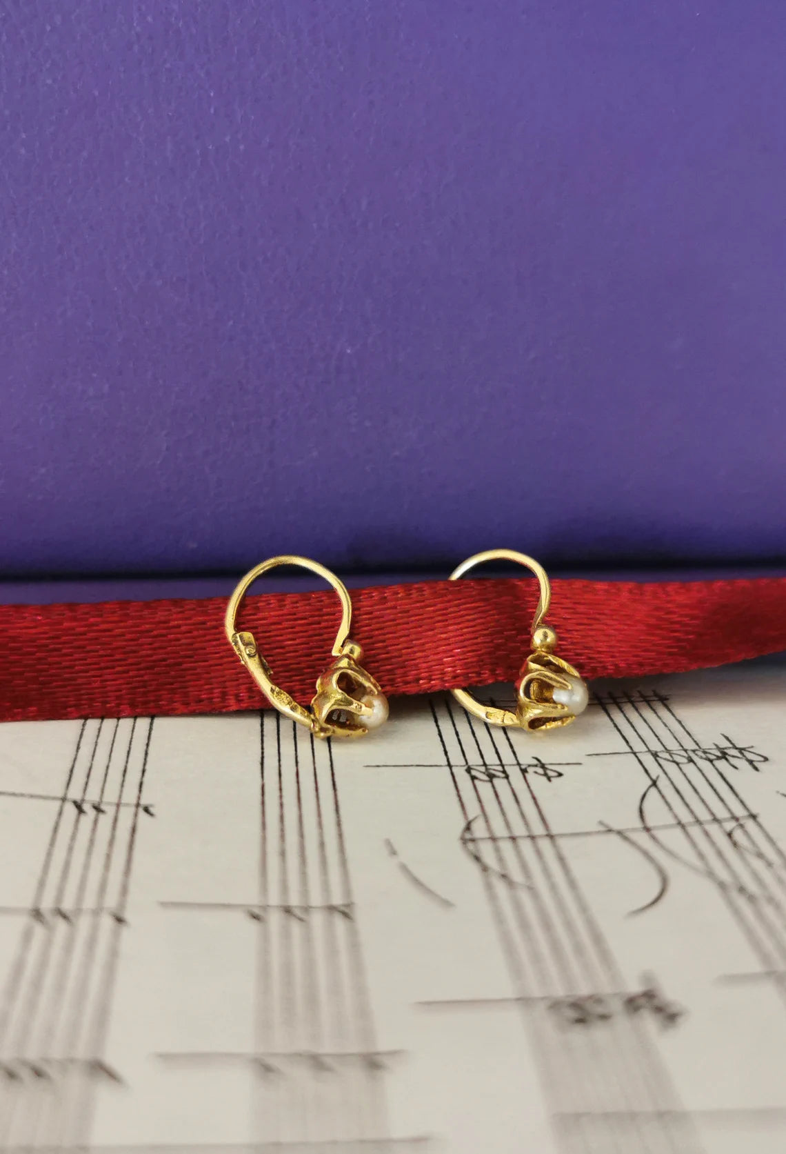 18K Gold & Pearl Antique Dormeuses Edwardian Pearl Earrings 18ct Gold French earrings Antique 18K Gold Earrings gift for her