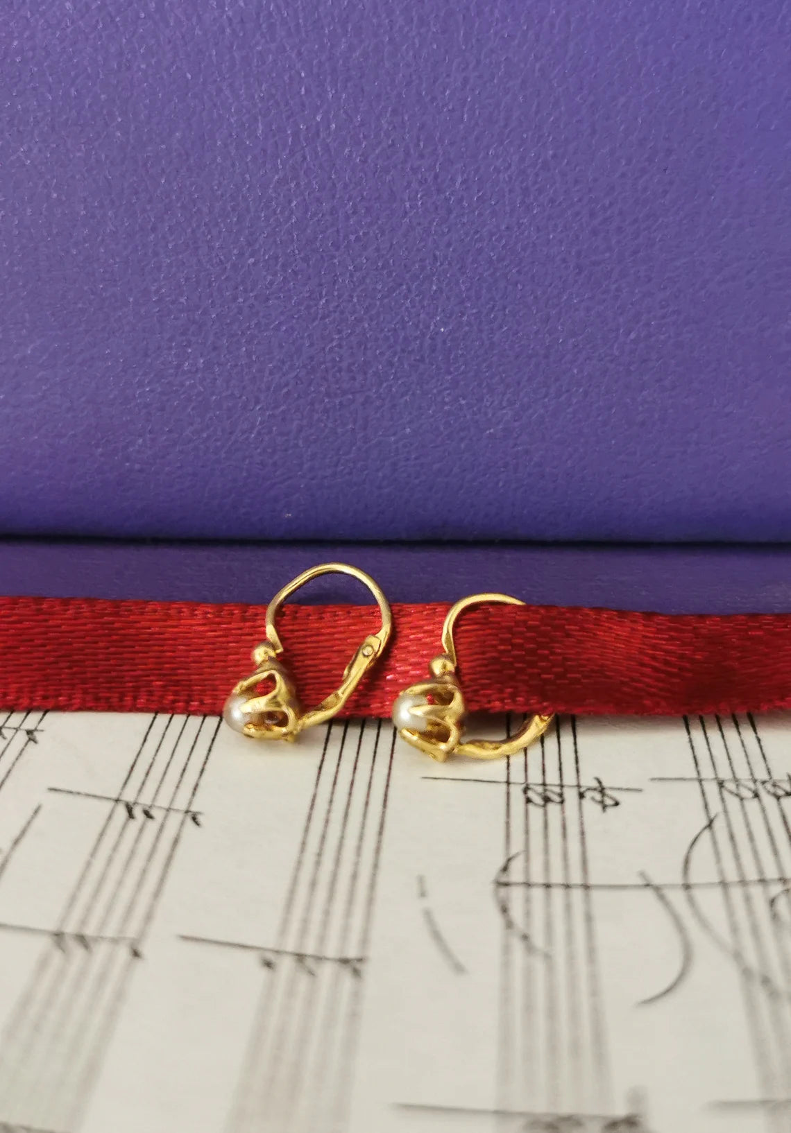 18K Gold & Pearl Antique Dormeuses Edwardian Pearl Earrings 18ct Gold French earrings Antique 18K Gold Earrings gift for her