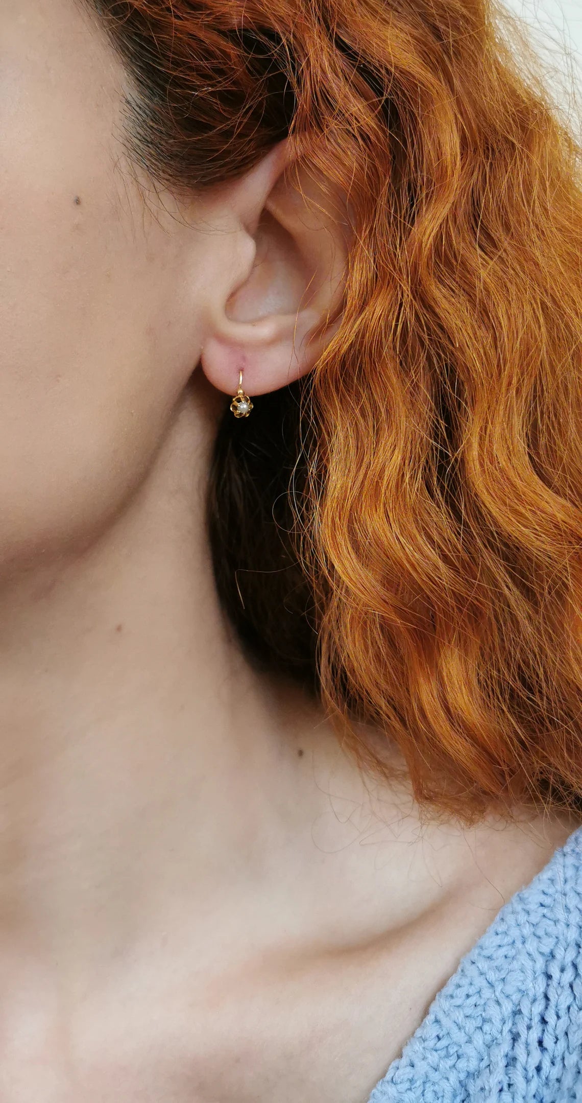 18K Gold & Pearl Antique Dormeuses Edwardian Pearl Earrings 18ct Gold French earrings Antique 18K Gold Earrings gift for her