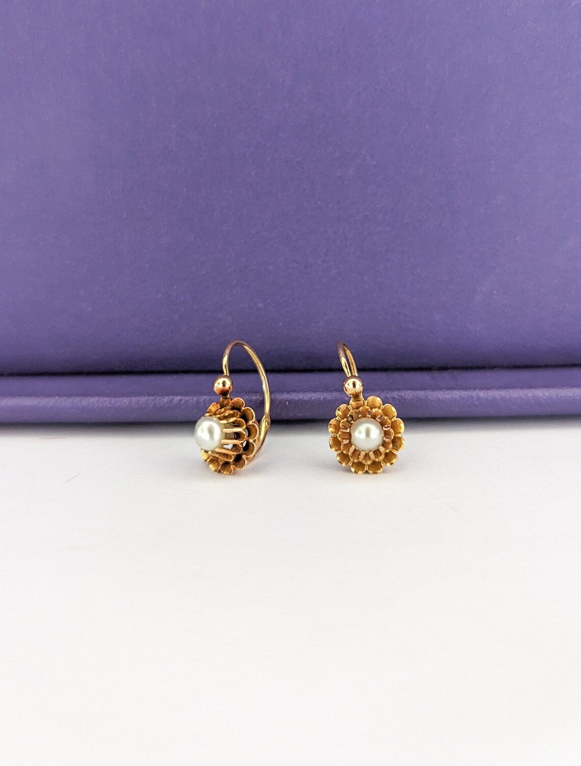 18K Gold & Pearl Antique Dormeuses Victorian Pearl Earrings 18ct Gold French earrings Antique 18K Gold Earrings gift for her Pearl Earrings