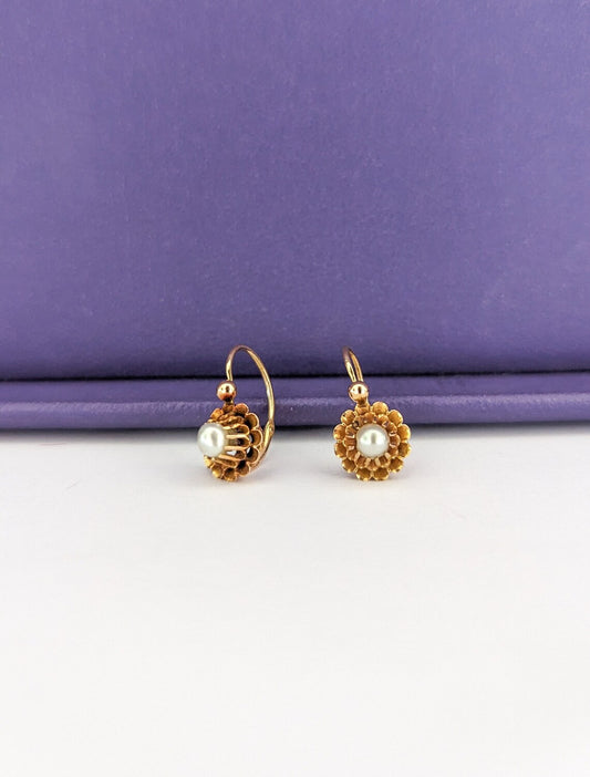 18K Gold & Pearl Antique Dormeuses Victorian Pearl Earrings 18ct Gold French earrings Antique 18K Gold Earrings gift for her Pearl Earrings