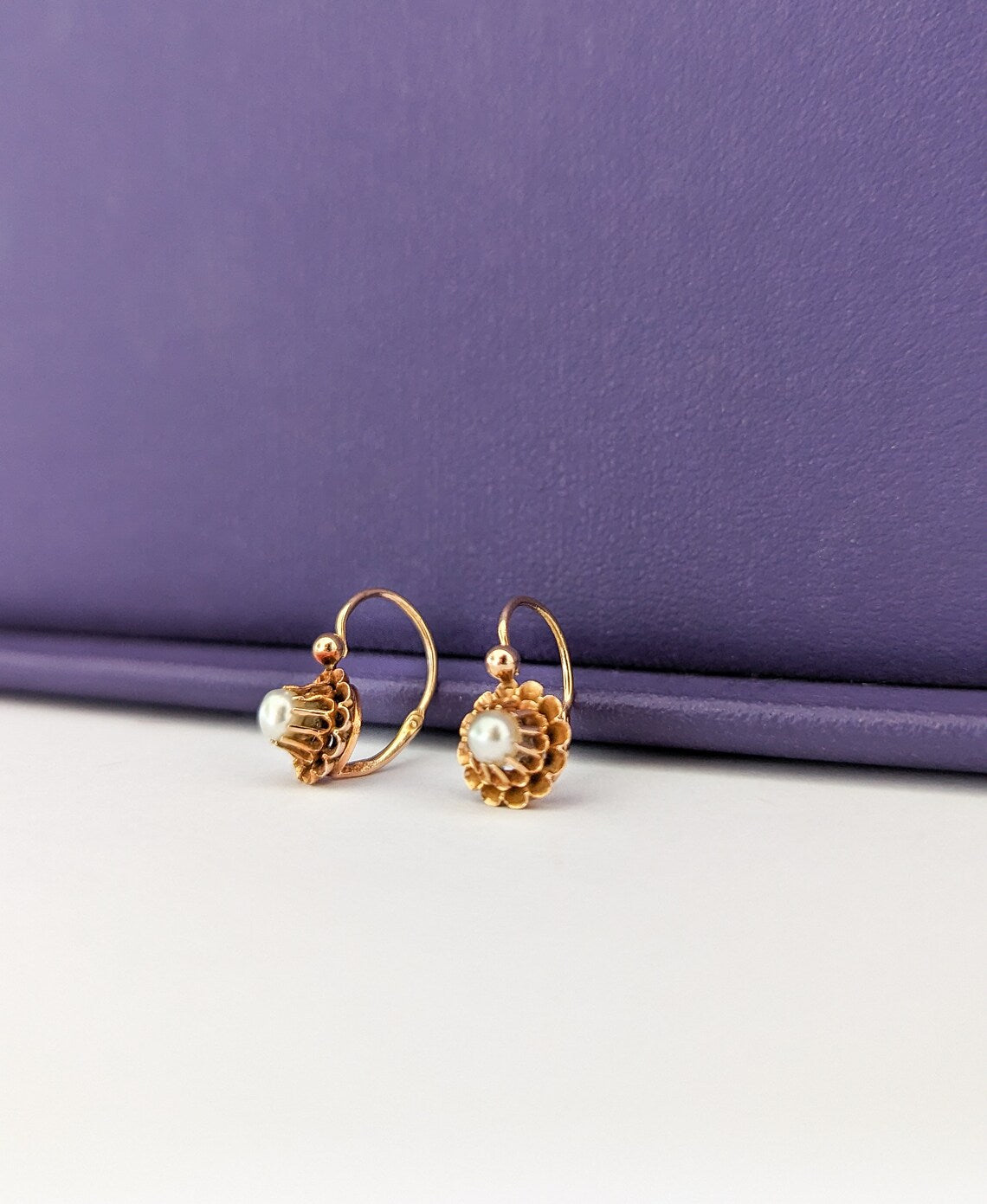 18K Gold & Pearl Antique Dormeuses Victorian Pearl Earrings 18ct Gold French earrings Antique 18K Gold Earrings gift for her Pearl Earrings